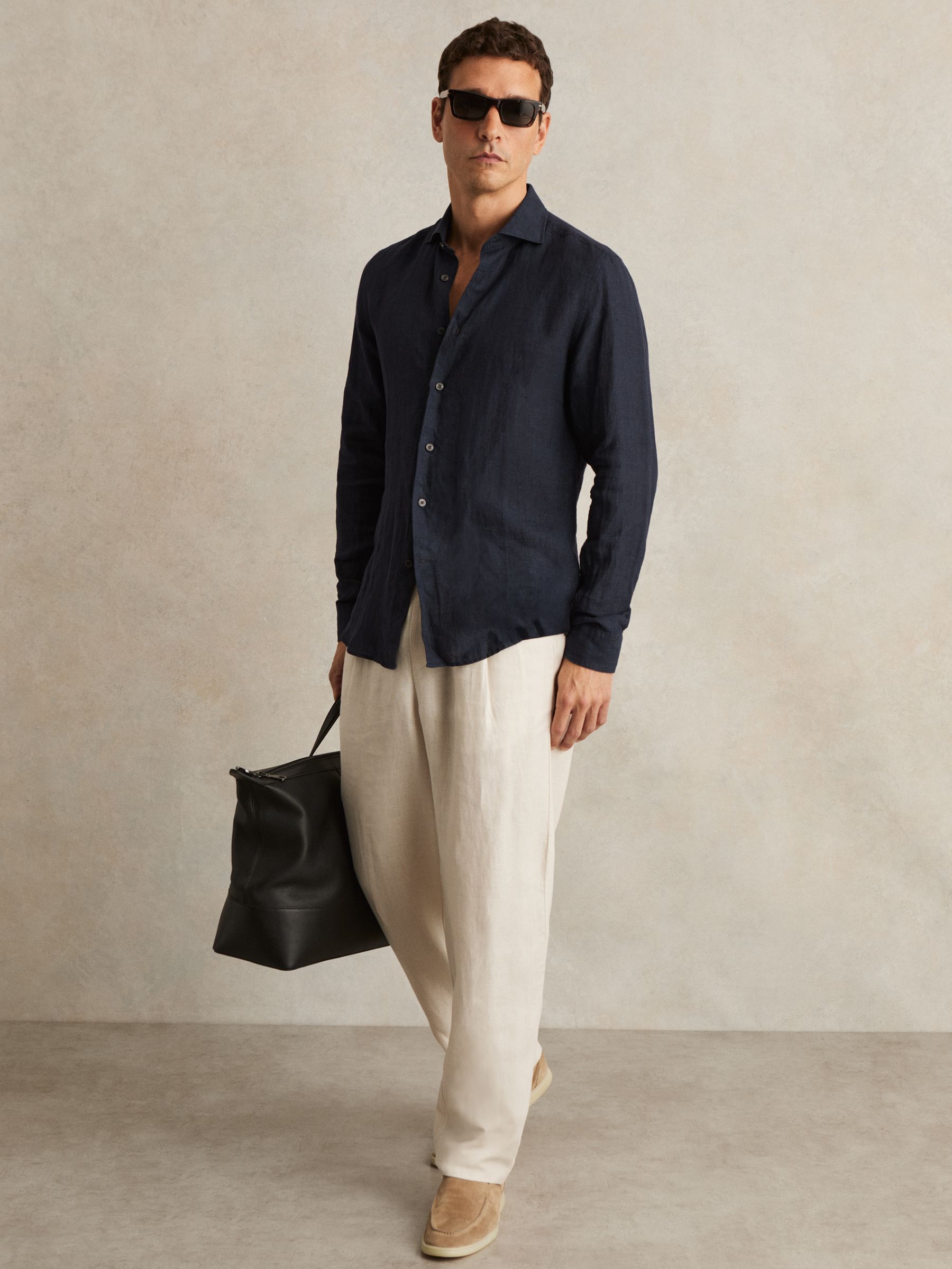 Linen Button-Through Shirt in Navy