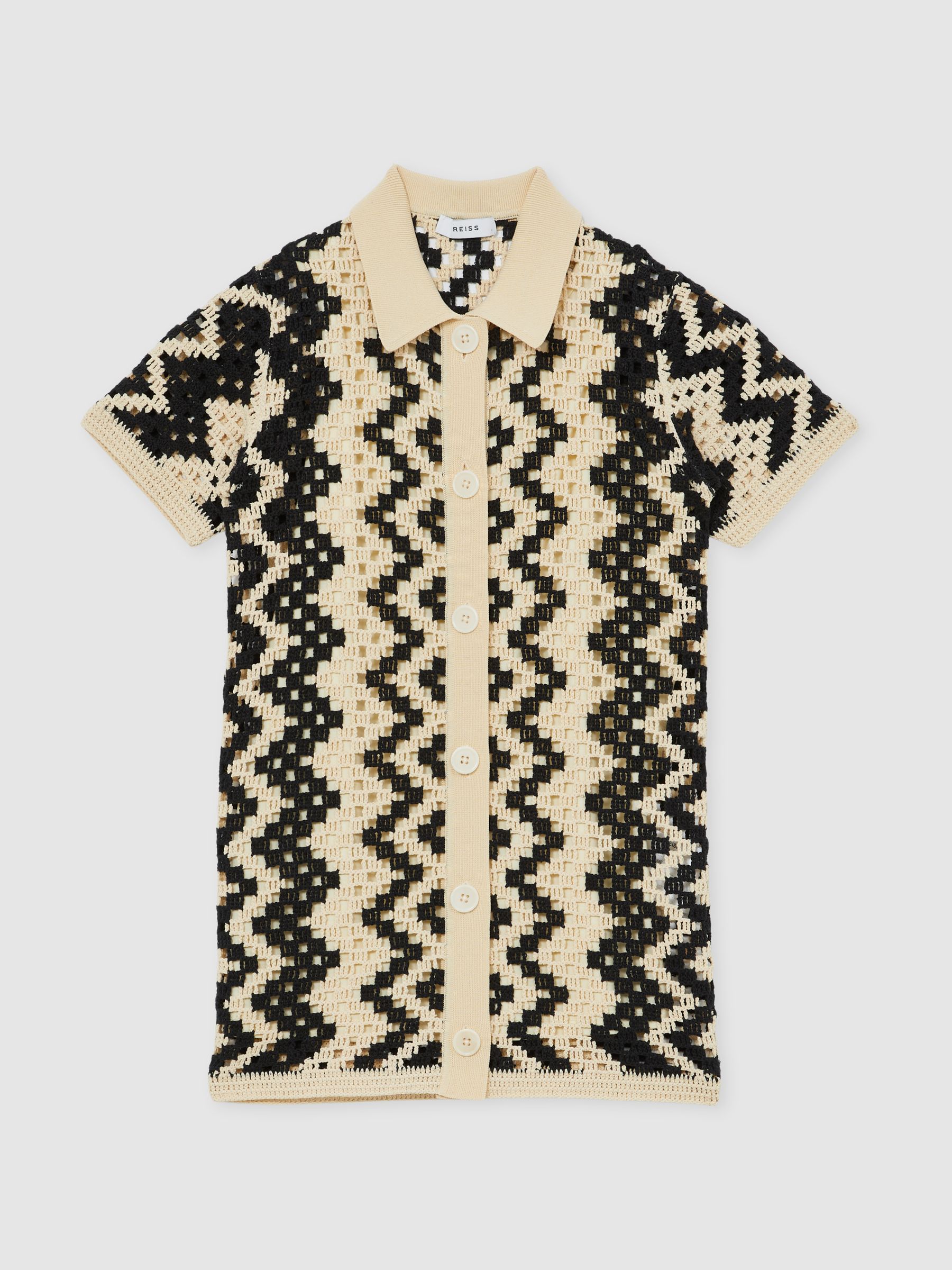 13-14 yrs Cotton-Blend Patterned Crochet Dress in Ecru