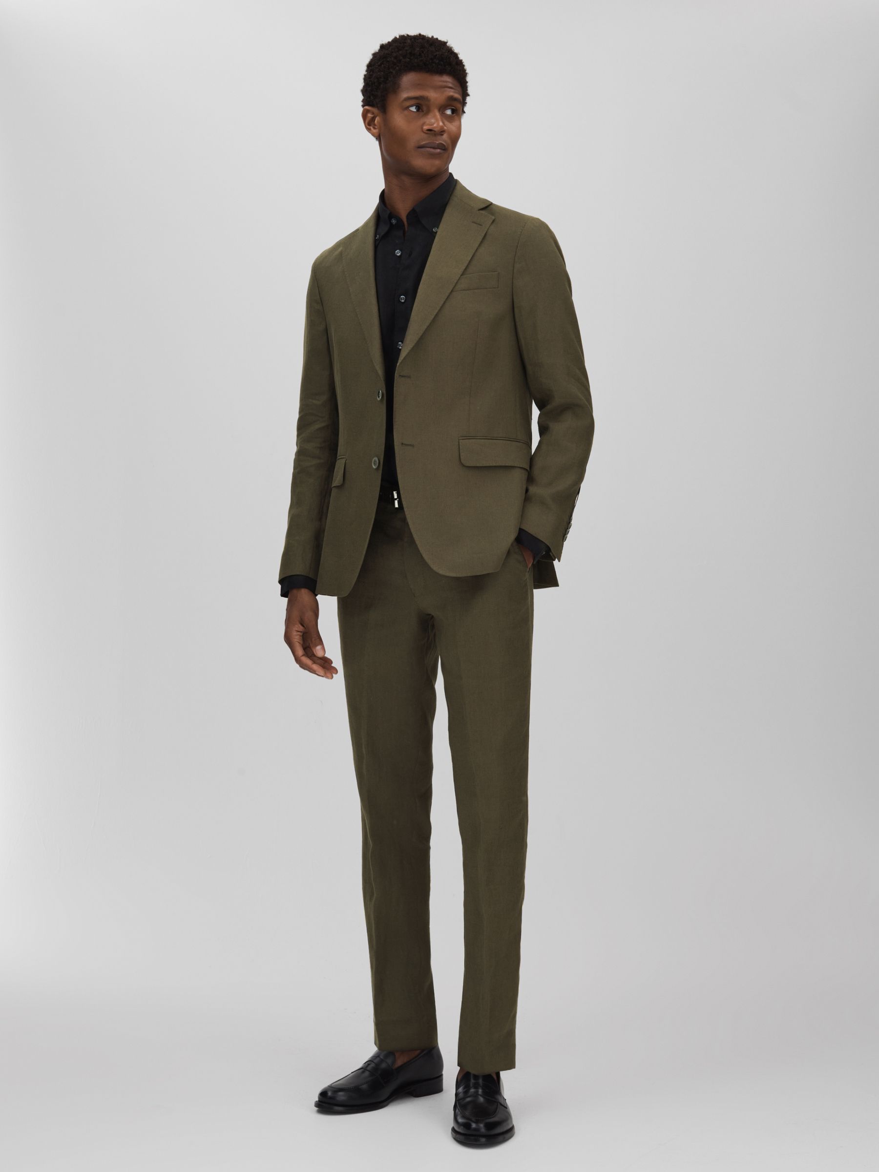Oscar Jacobson Linen Double Breasted Blazer in Green