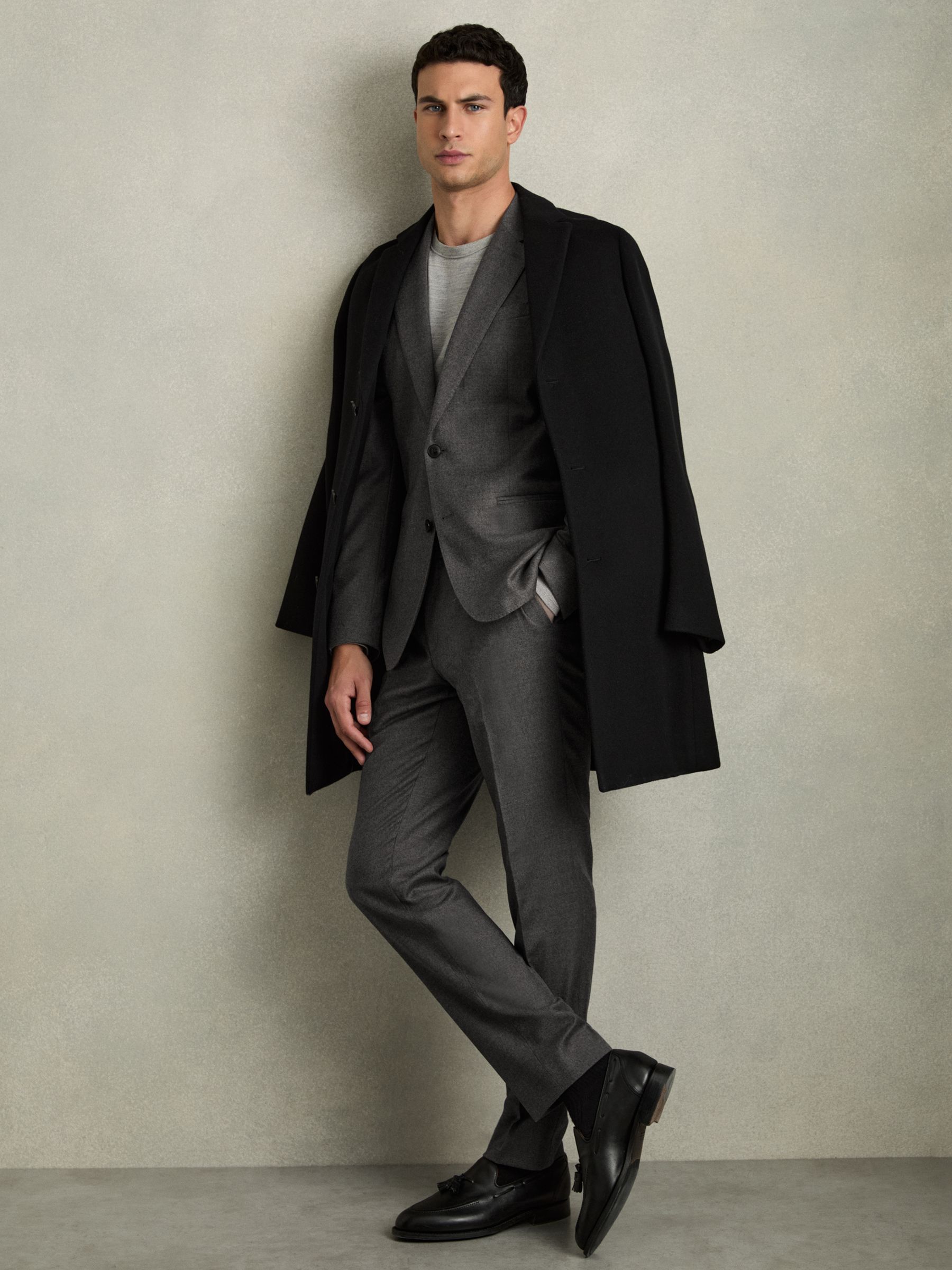 Slim-Fit Wool-Blend Suit Blazer in Grey Melange