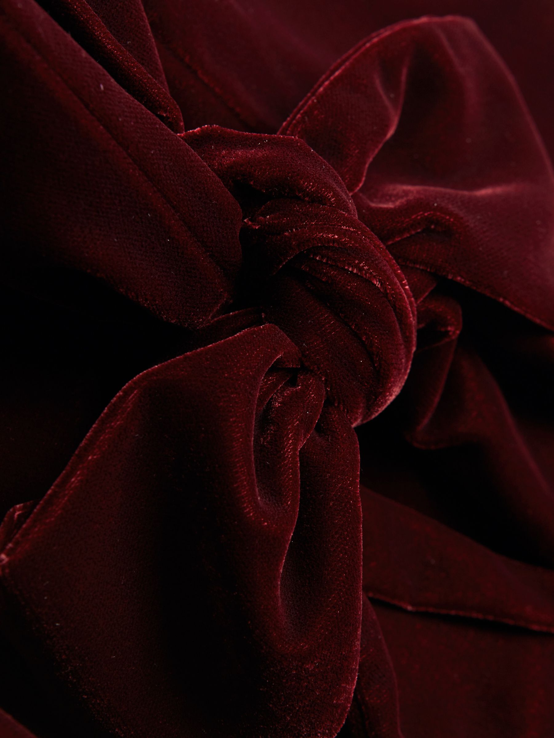 Florere Velvet Tie Neck Midi Dress in Burgundy