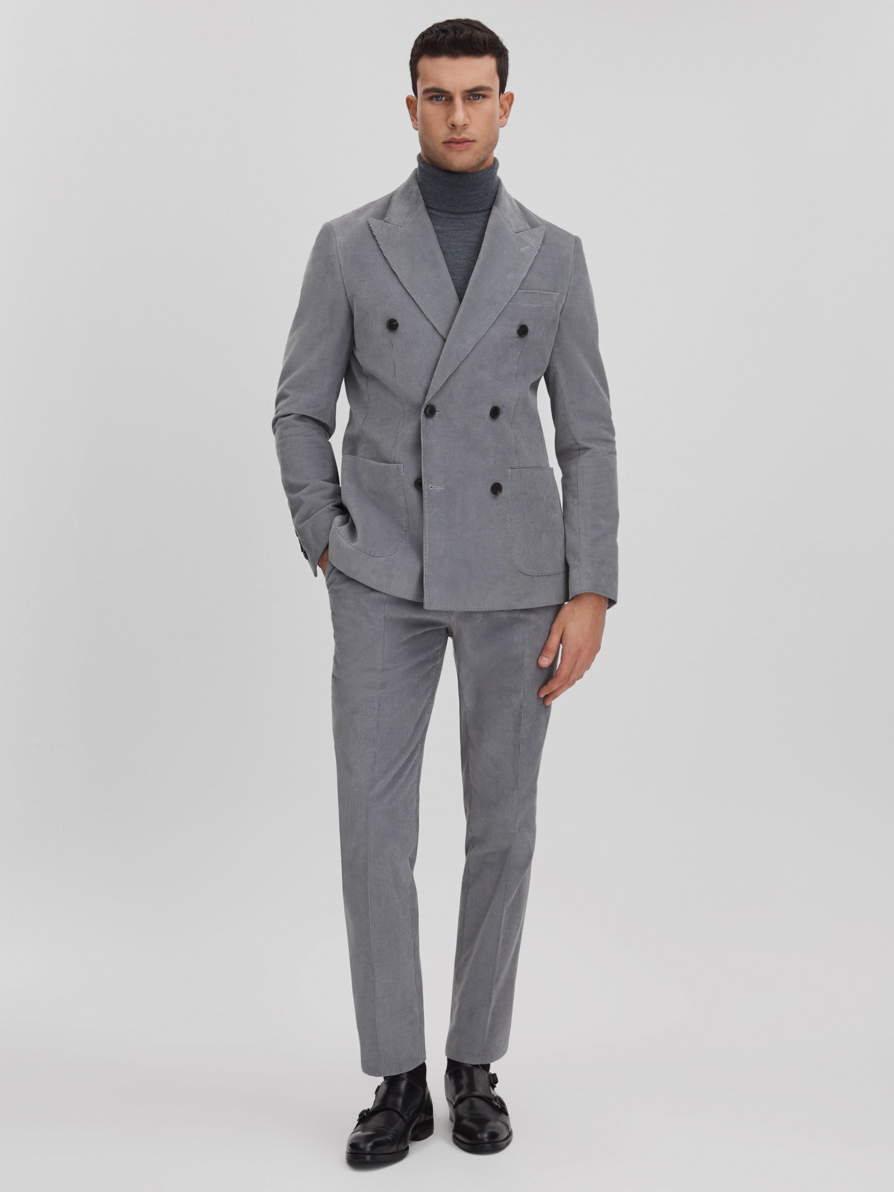 Slim Fit Corduroy Trousers with Turn-Ups in Ice Blue