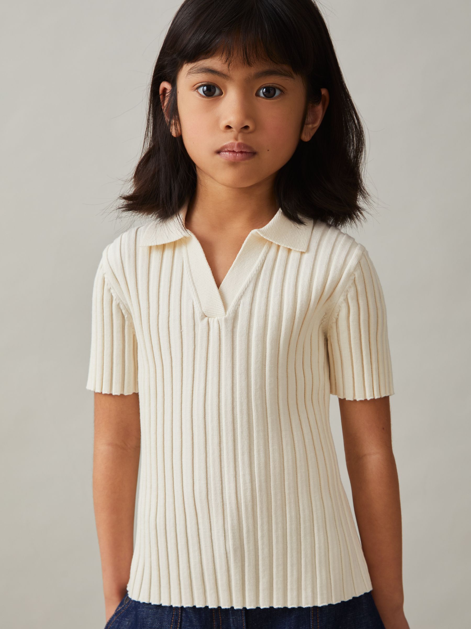 9-13 yrs Rib-Knit Polo Top in Ivory