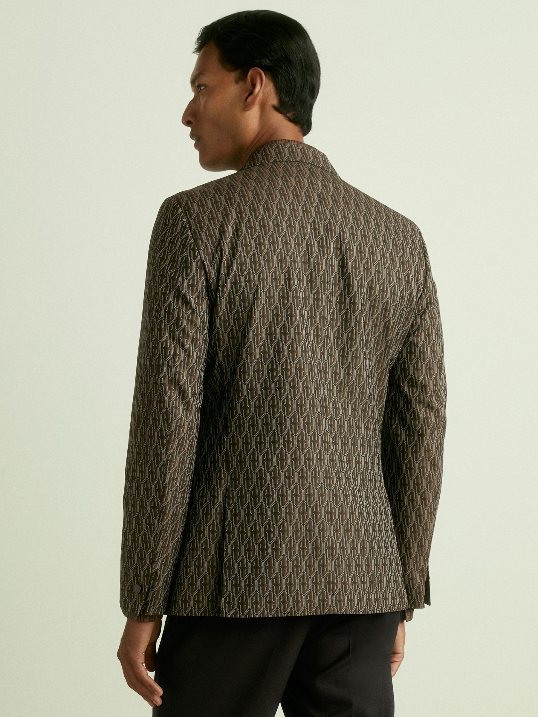 Monogram-Jacquard Twill Blazer in Chocolate Brown