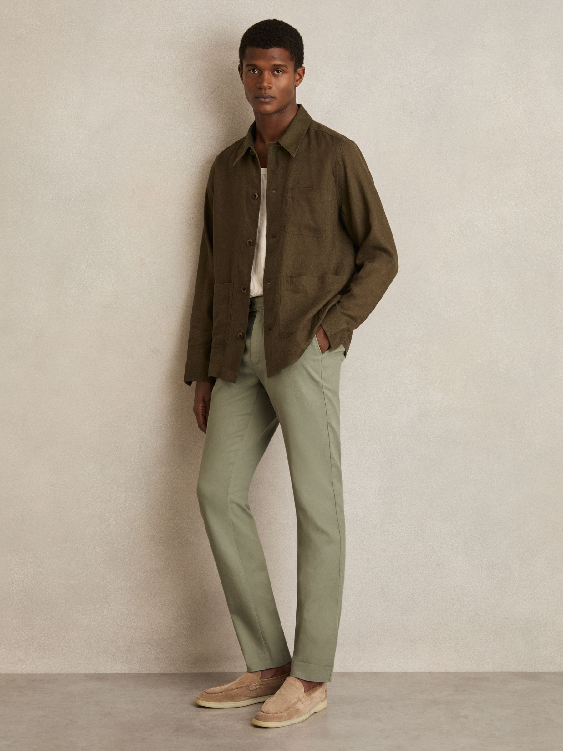 Cotton-Piqué Slim-Fit Chinos in Khaki Green