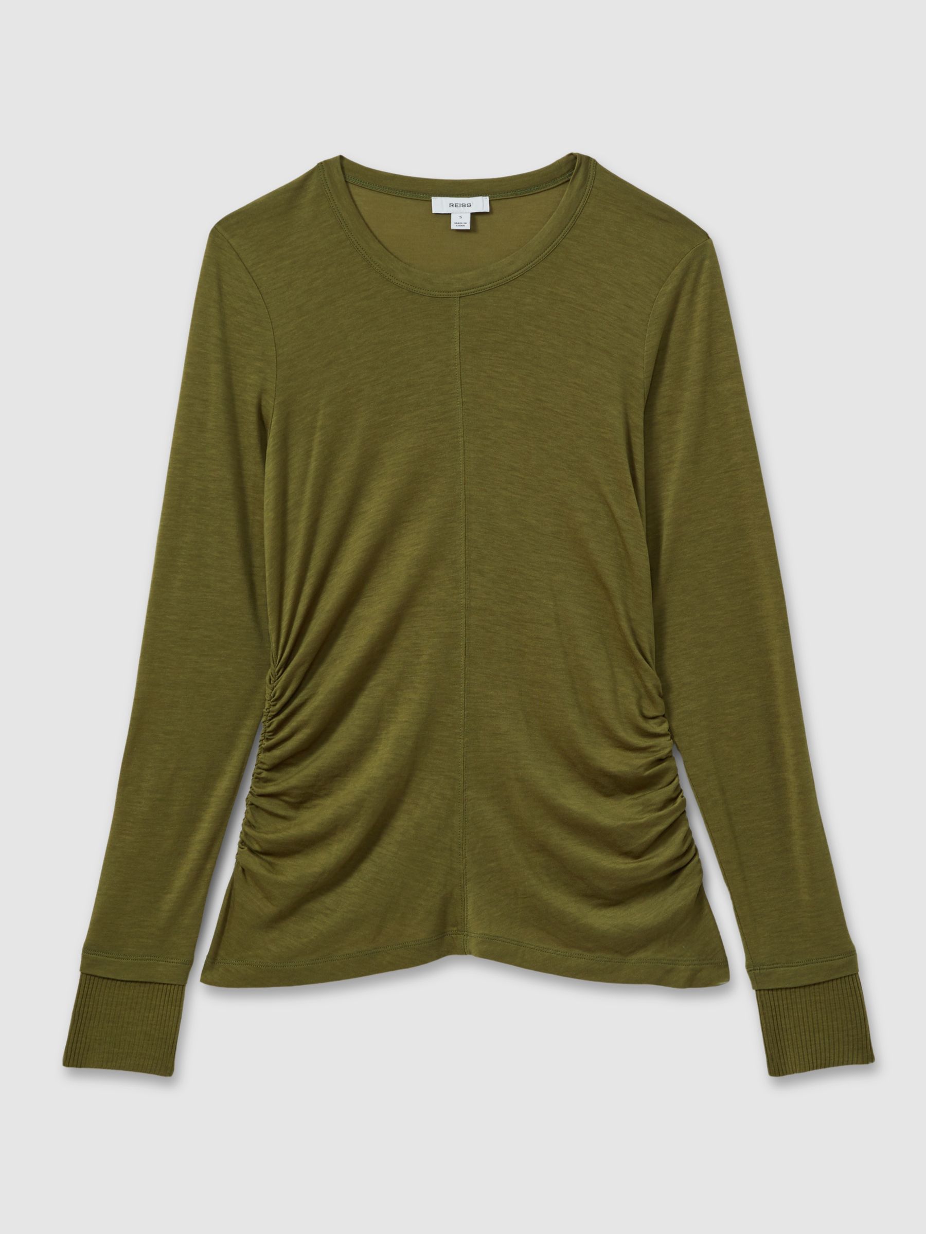 Ruched Side Crew-Neck Top in Green