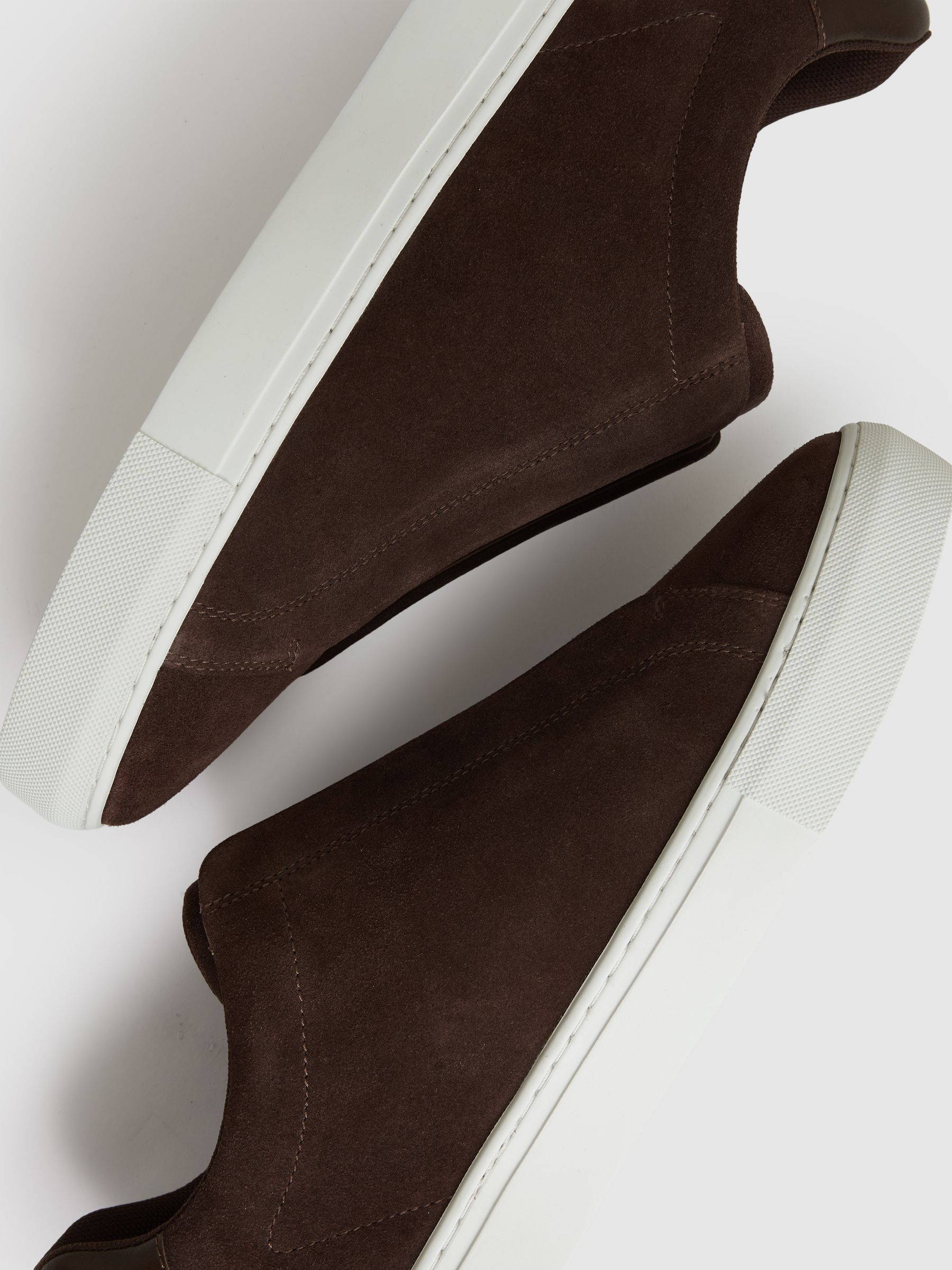 Suede Slip-On Elasticated Trainers in Chocolate Brown
