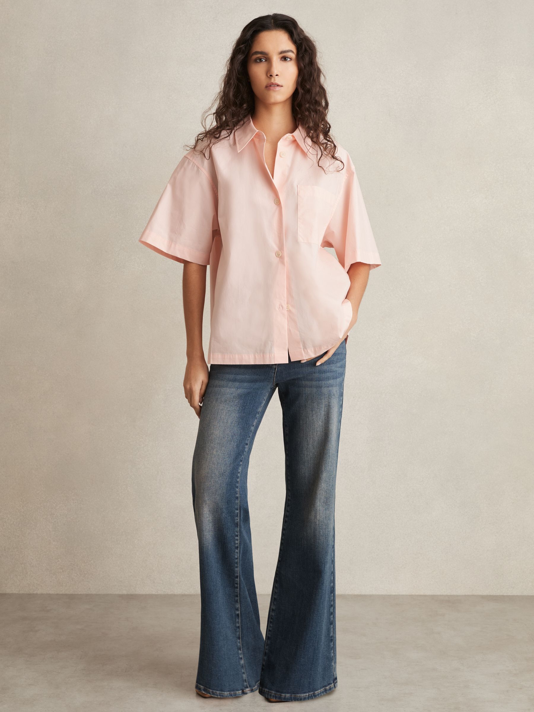 Cotton Short-Sleeve Shirt in Coral