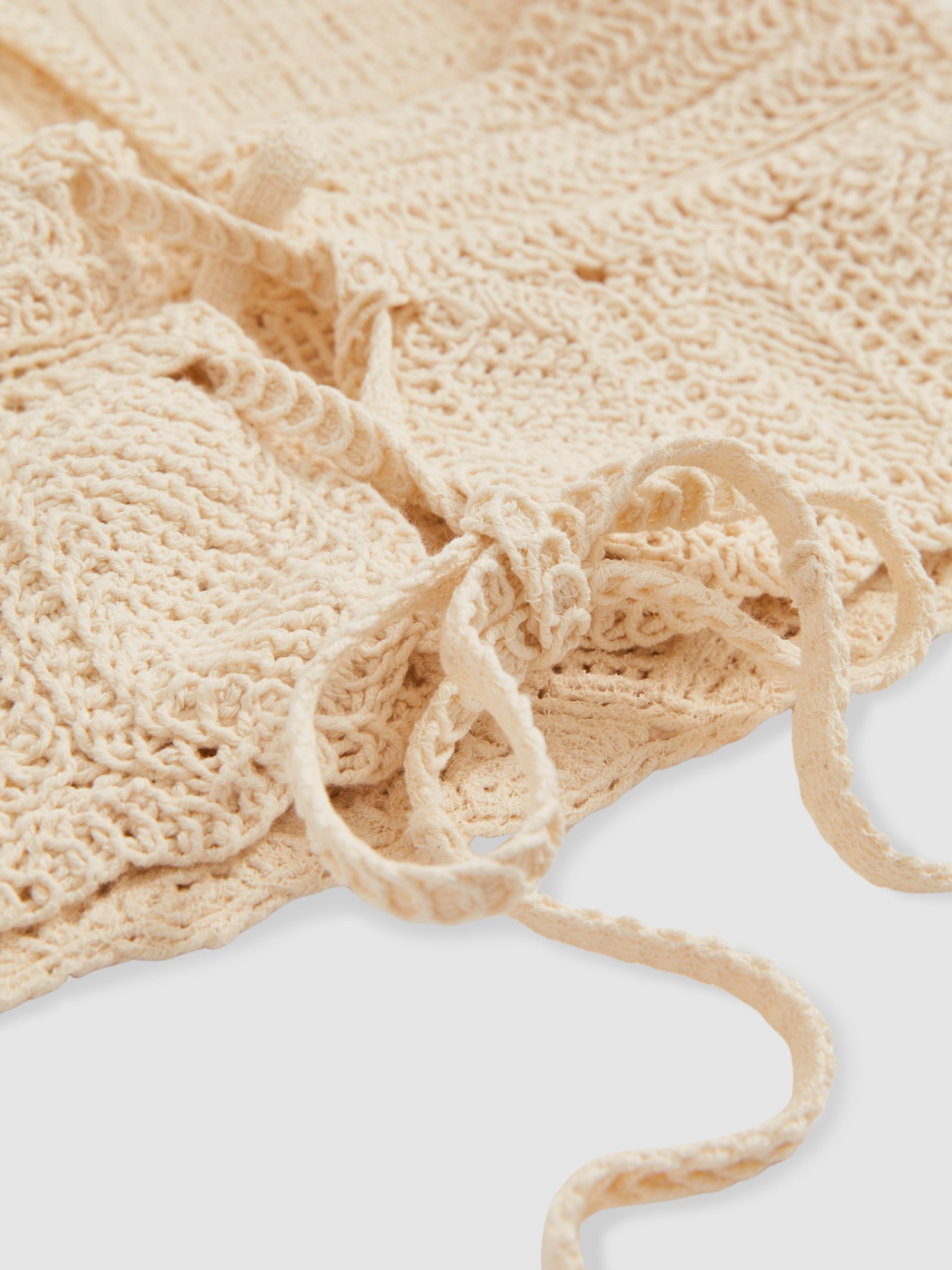 Cotton Crochet Tie-Back Cropped Top in Cream