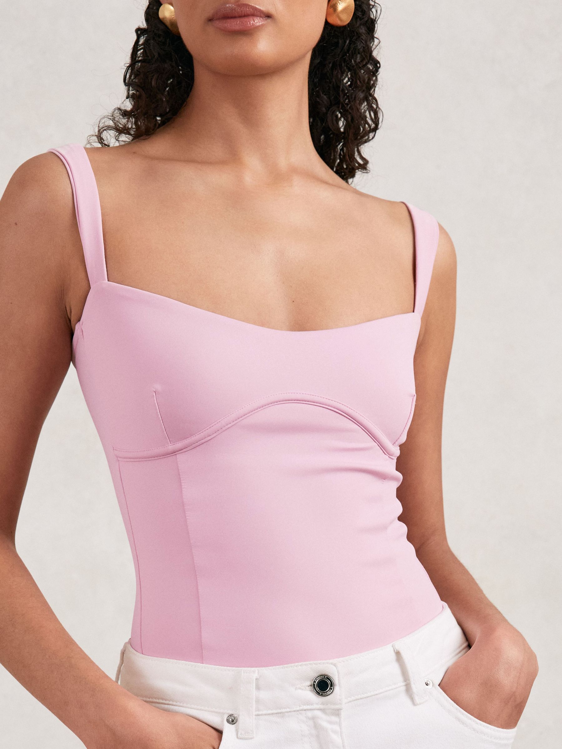 Good American Scuba Sweetheart Bodysuit in Light Pink