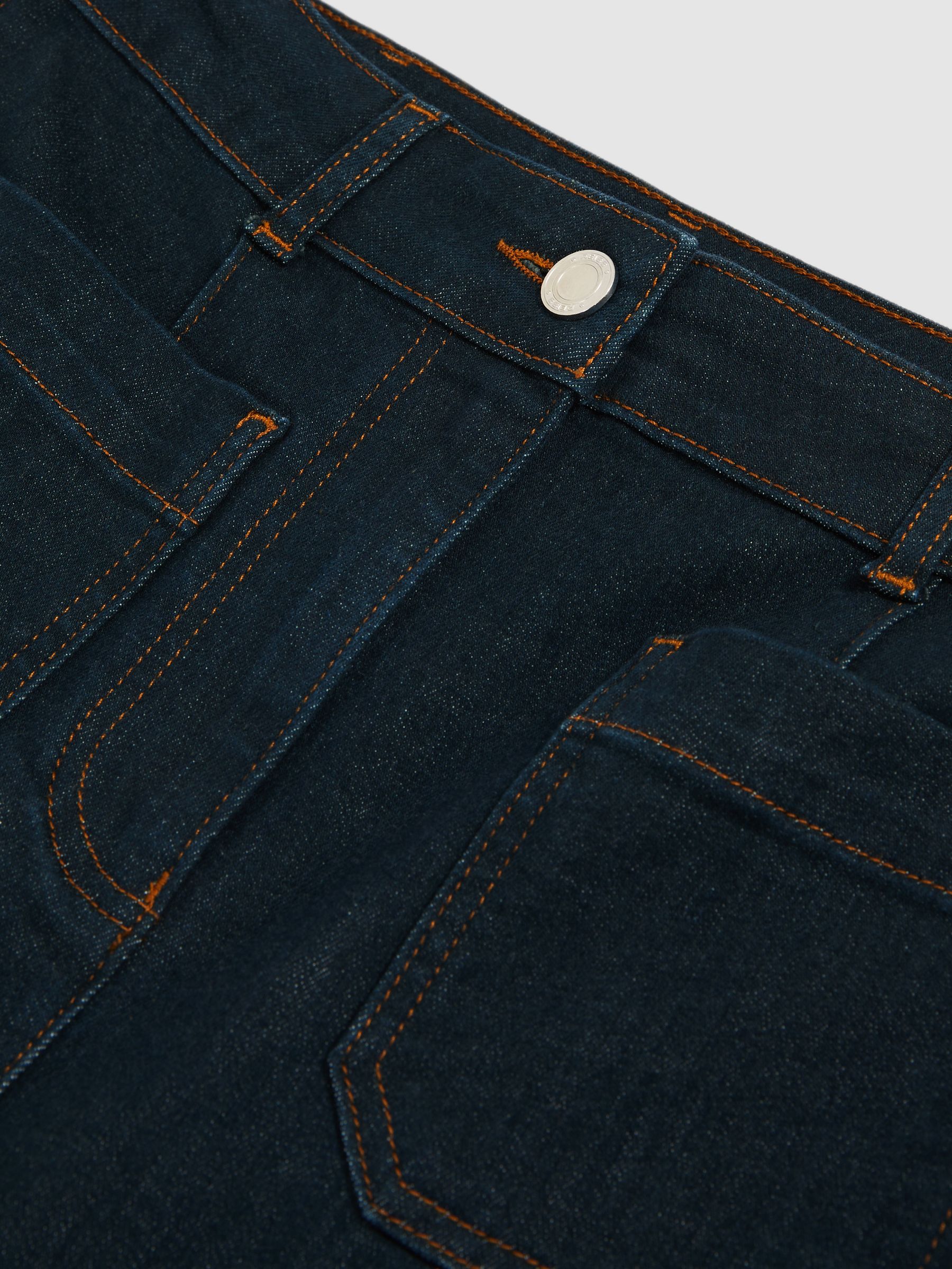 Patch-Pocket Flared Jeans in Dark Blue