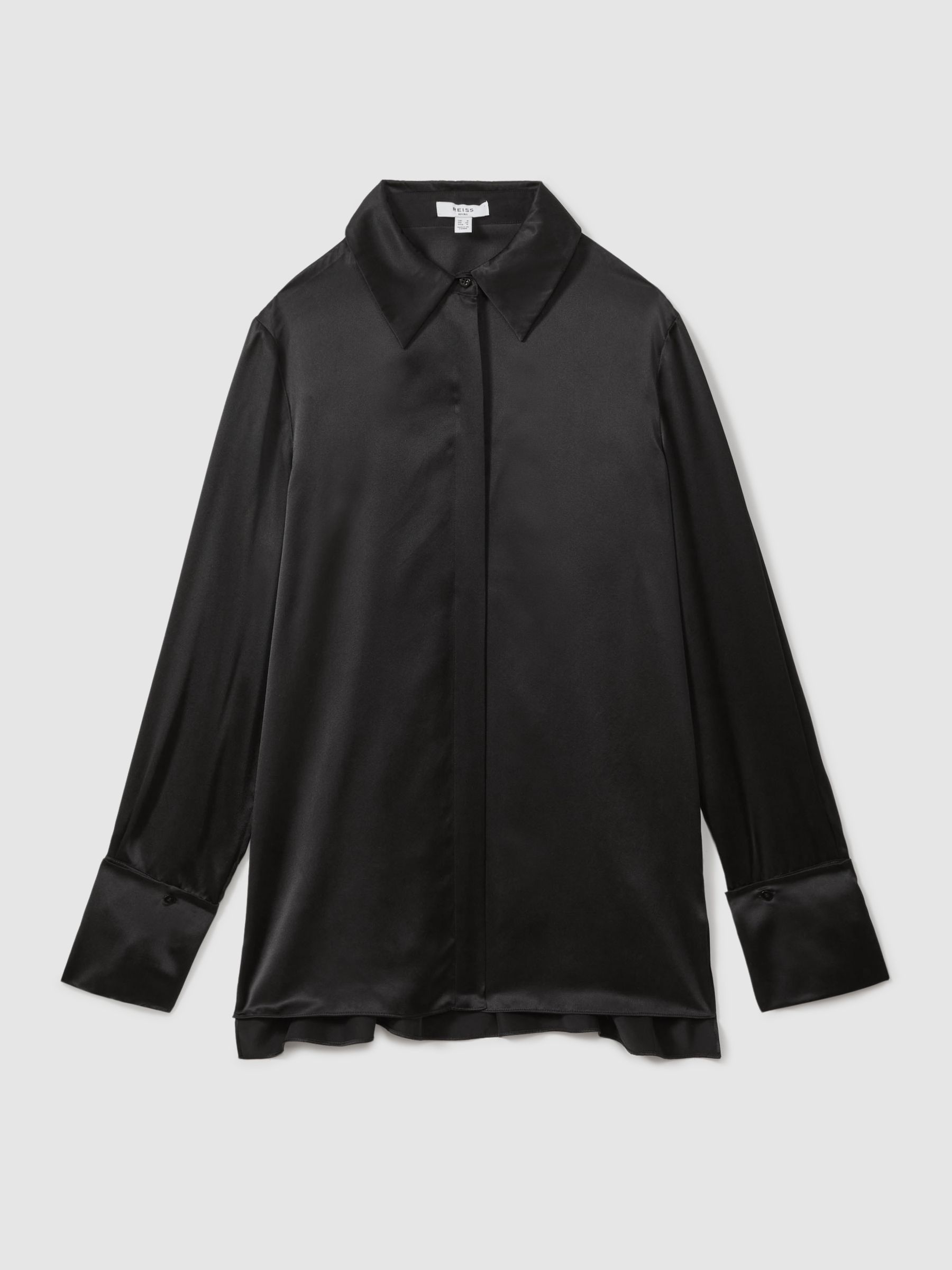 Petite Silk Double-Cuff Button-Through Shirt in Black