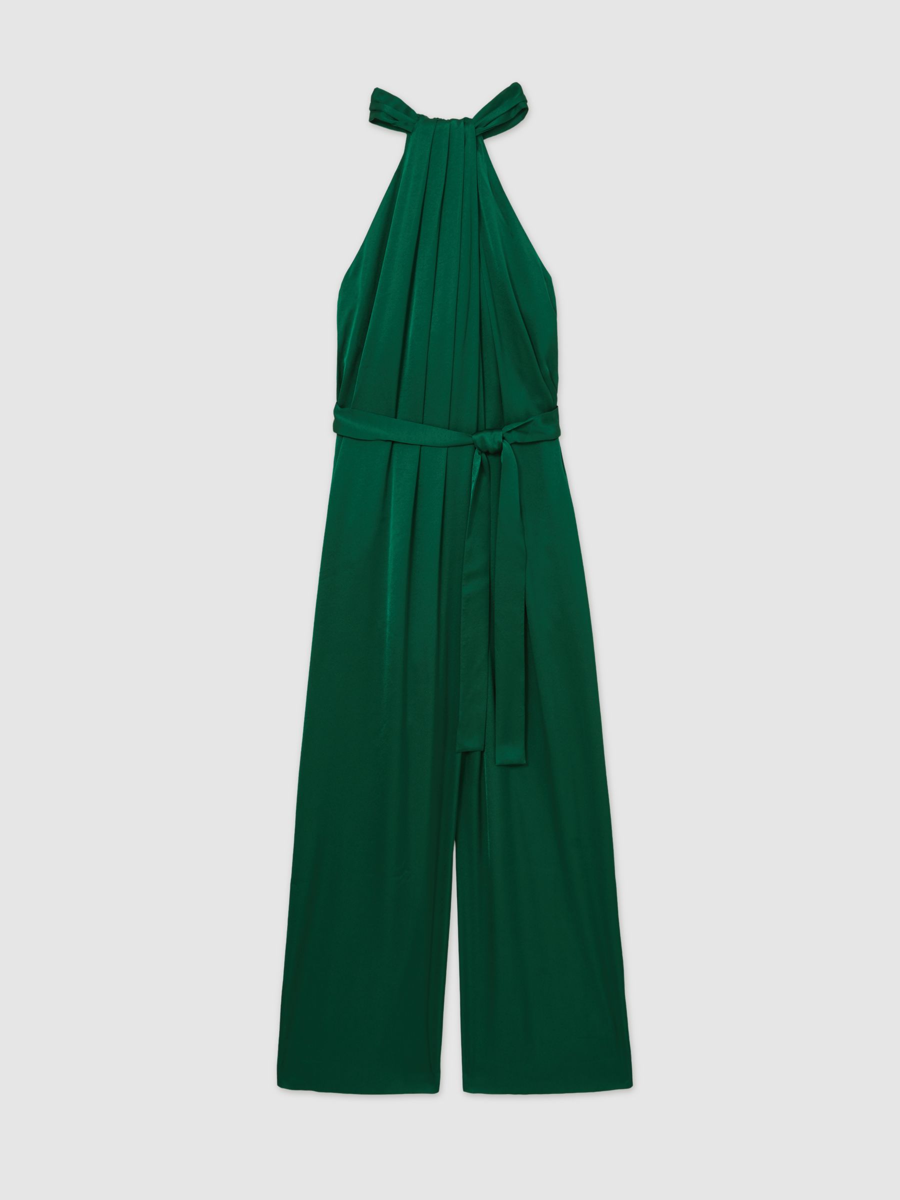 Satin Wide-Leg Draped Jumpsuit in Green