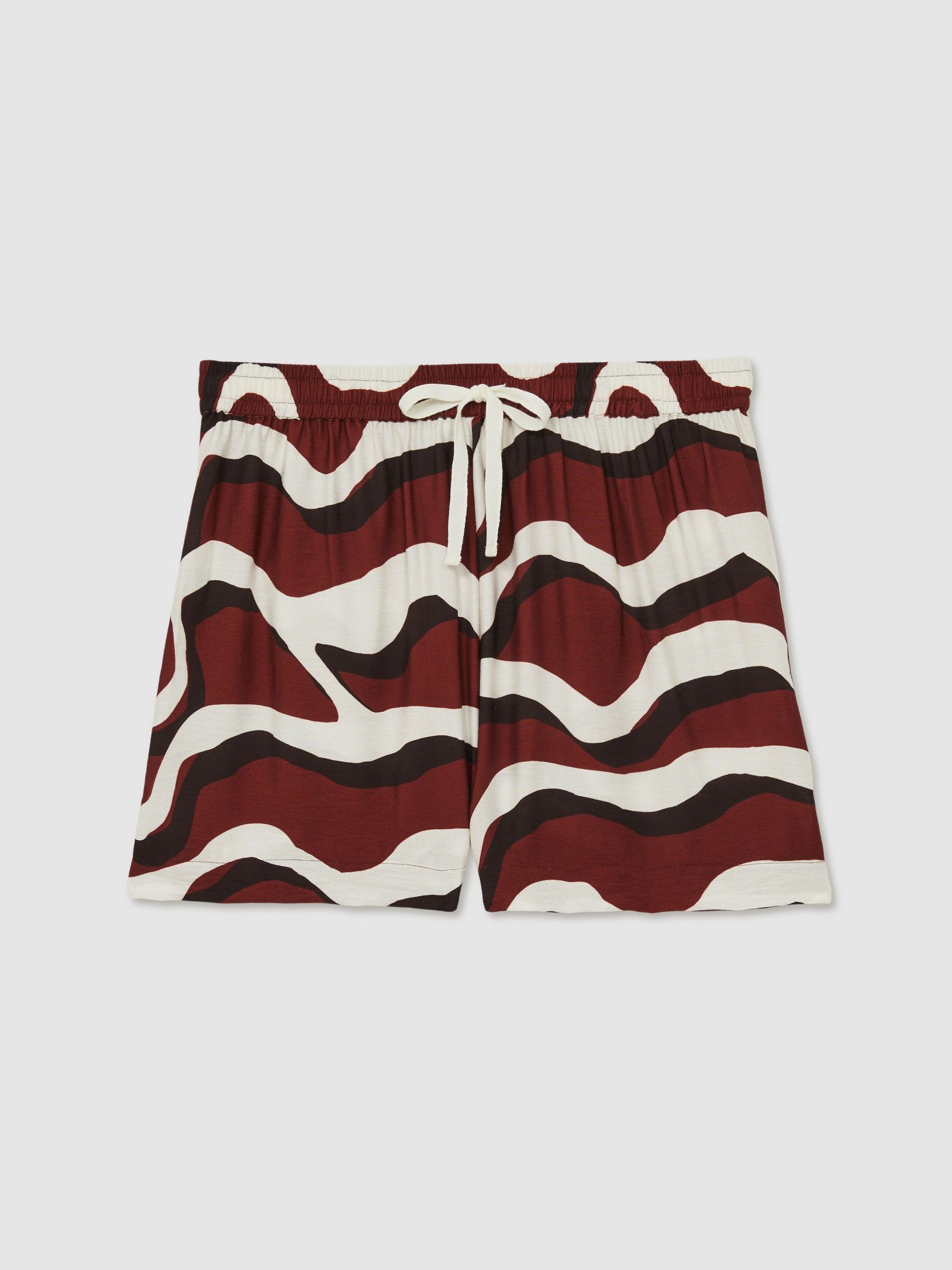 Wave-Print Drawstring Shorts in White