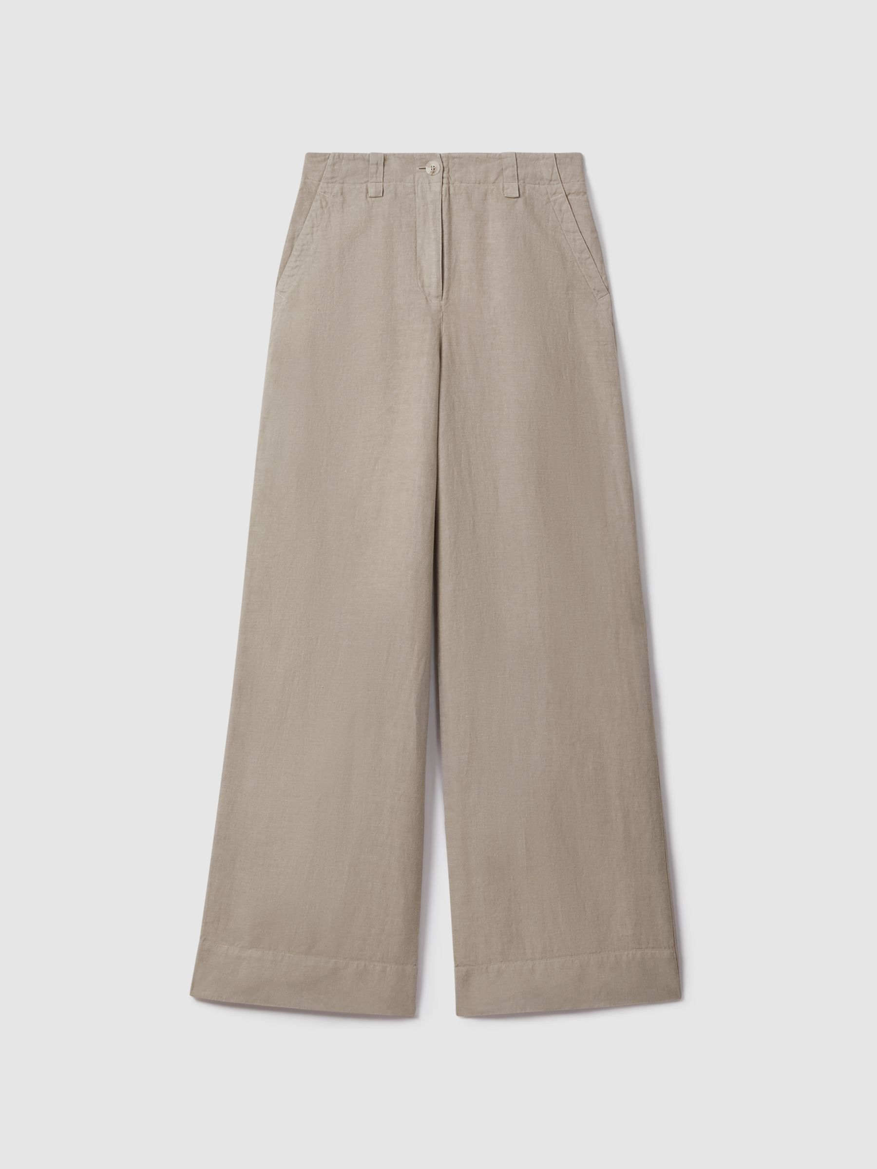 Linen Wide Leg Garment Dyed Trousers in Light Khaki