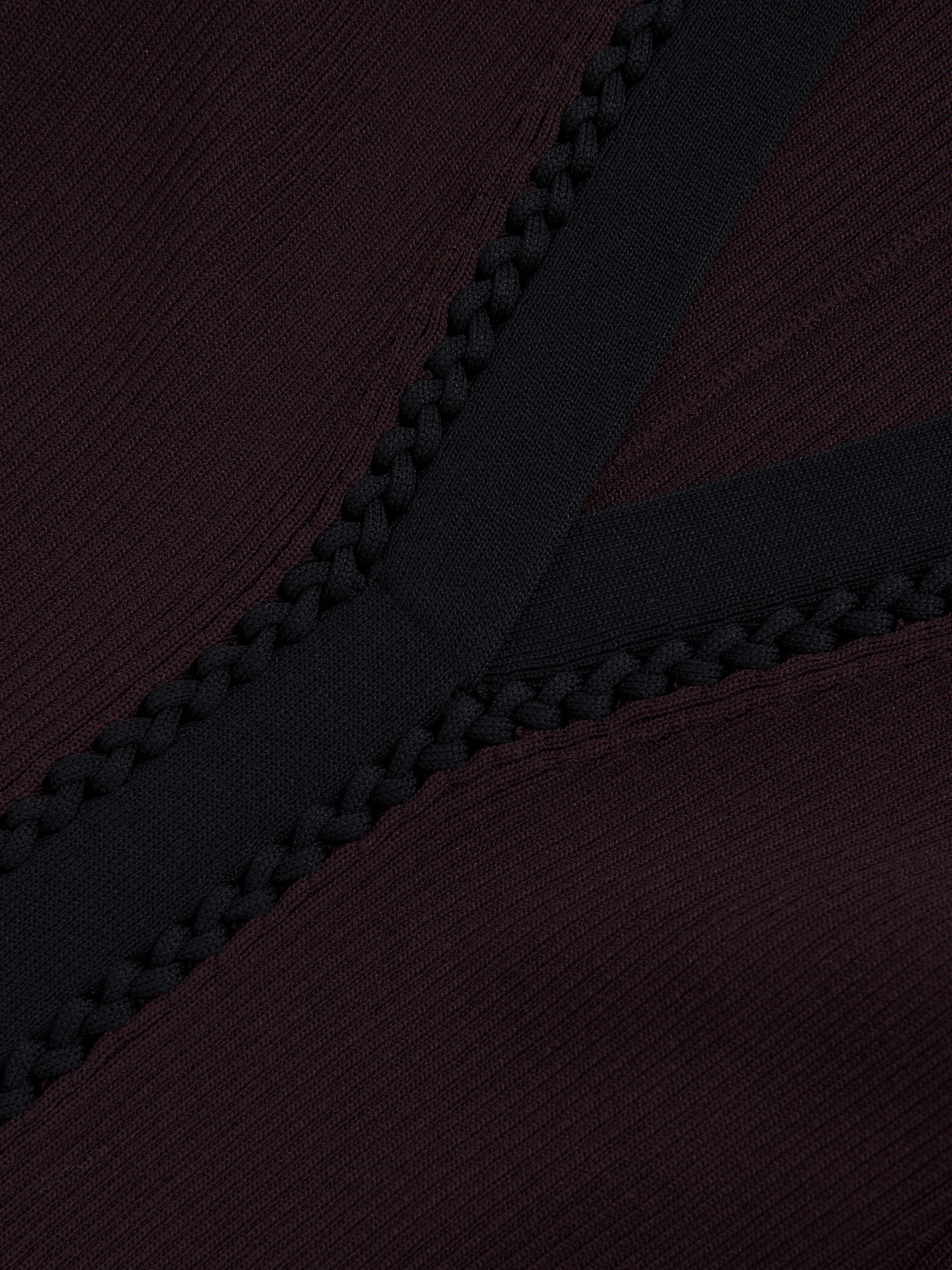 Craft-Stitch Rib-Knit Mini Dress in Burgundy/Black