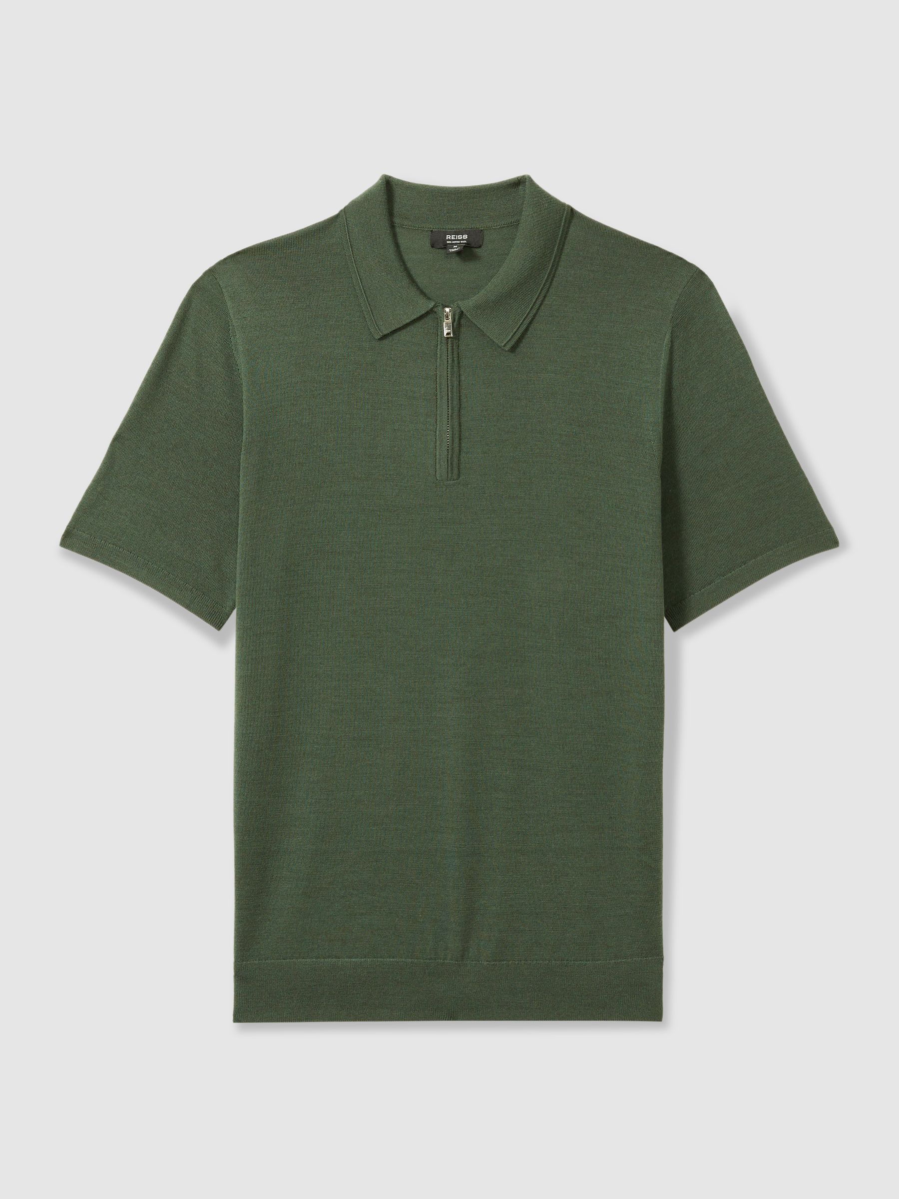 Merino Wool Half-Zip Polo Shirt in Dark Kale Green