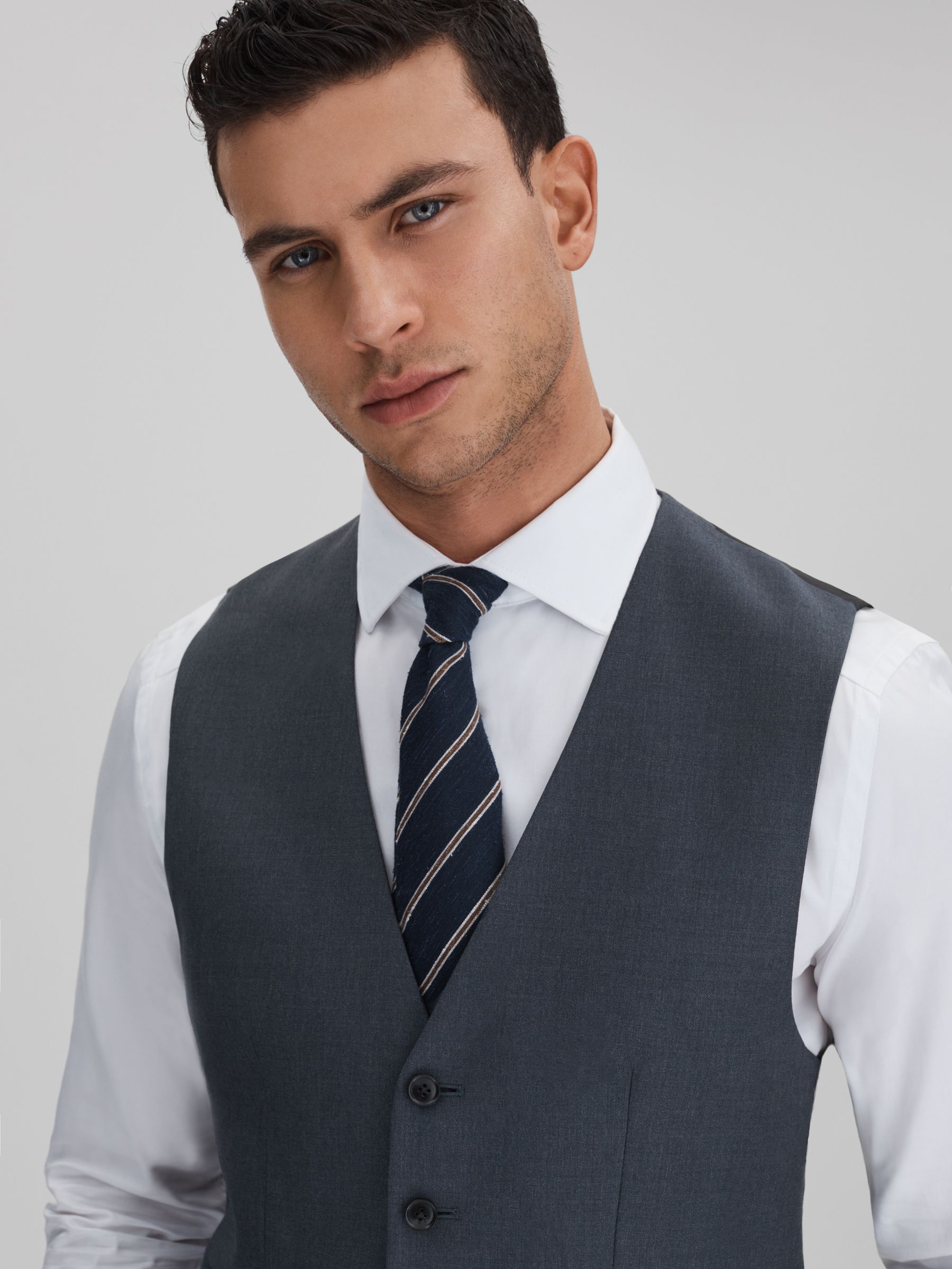Slim Fit Single Breasted Wool Waistcoat in Airforce Blue
