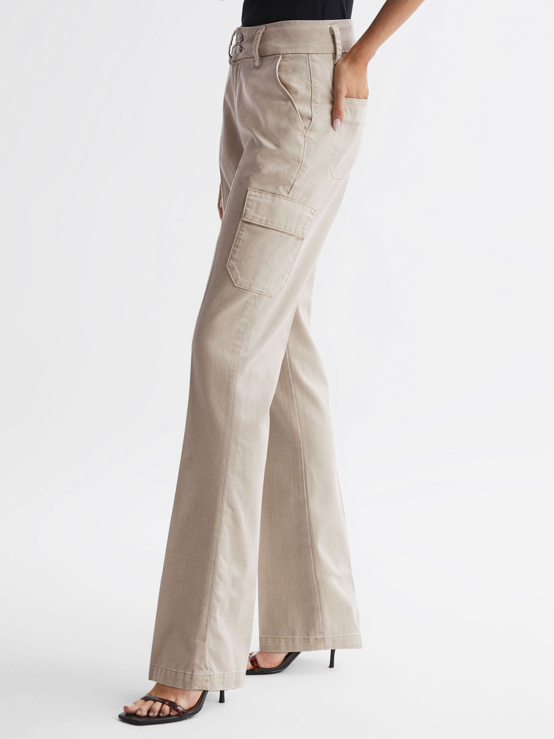 Paige Flared Cargo Trousers in Vintage Warm Sand