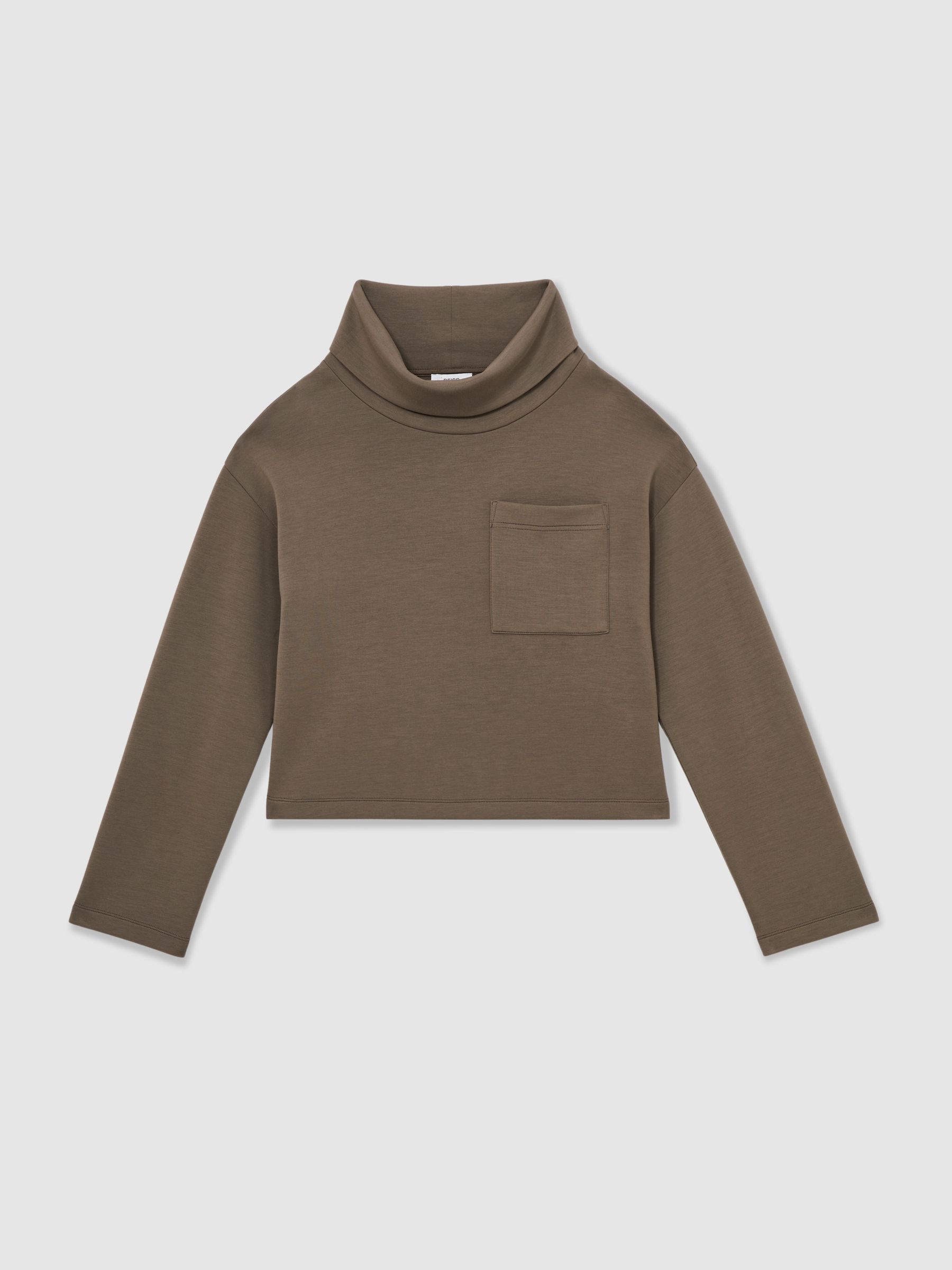 Interlock-Jersey Funnel-Neck Sweatshirt in Khaki Green