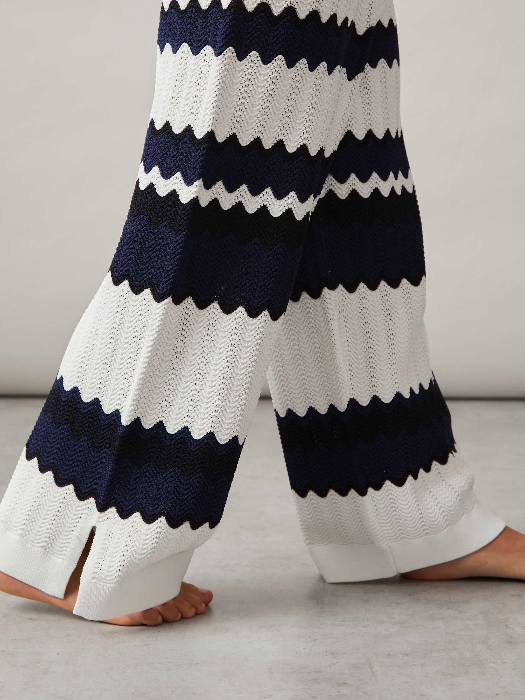 13-14 yrs Zig-Zag Pointelle-Knit Trousers in Navy