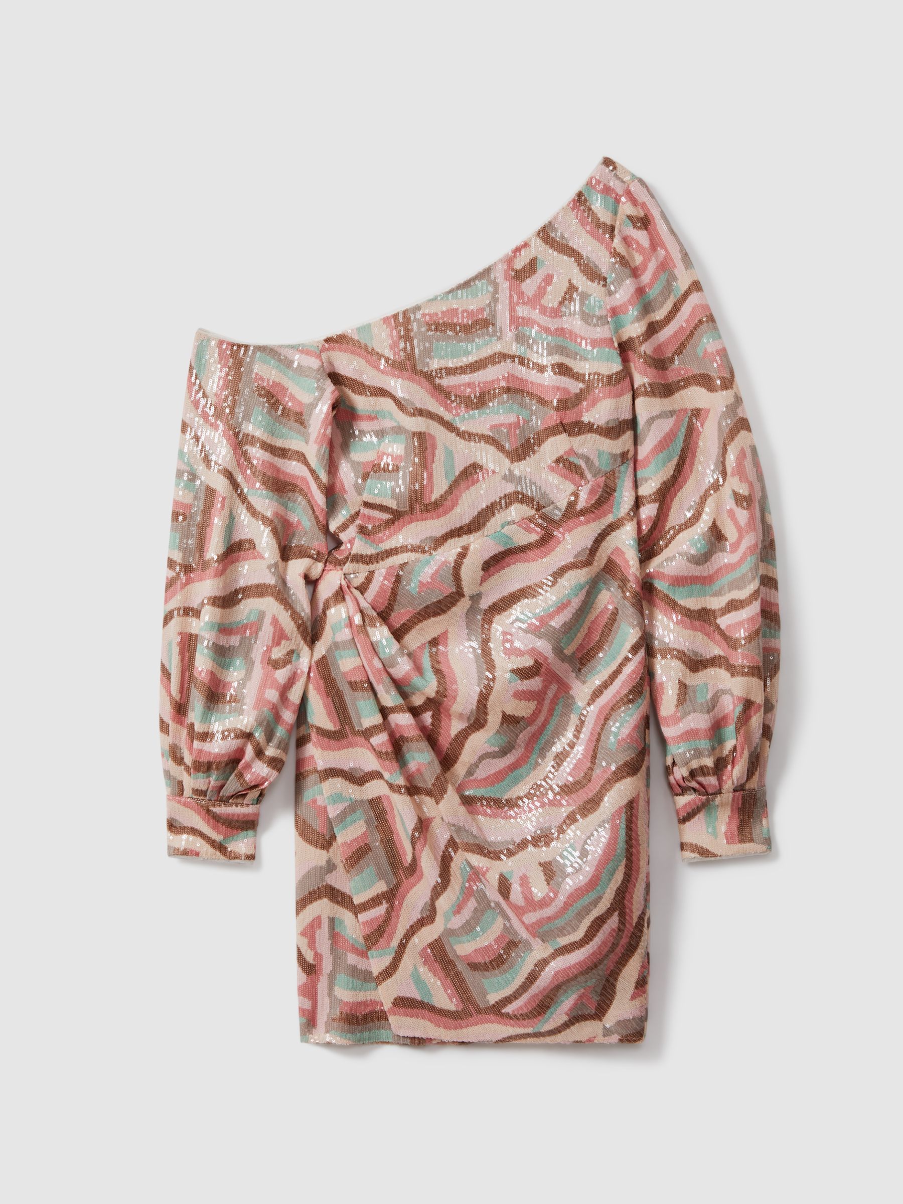 Halston Off-The-Shoulder Sequin Mini Dress in White Print