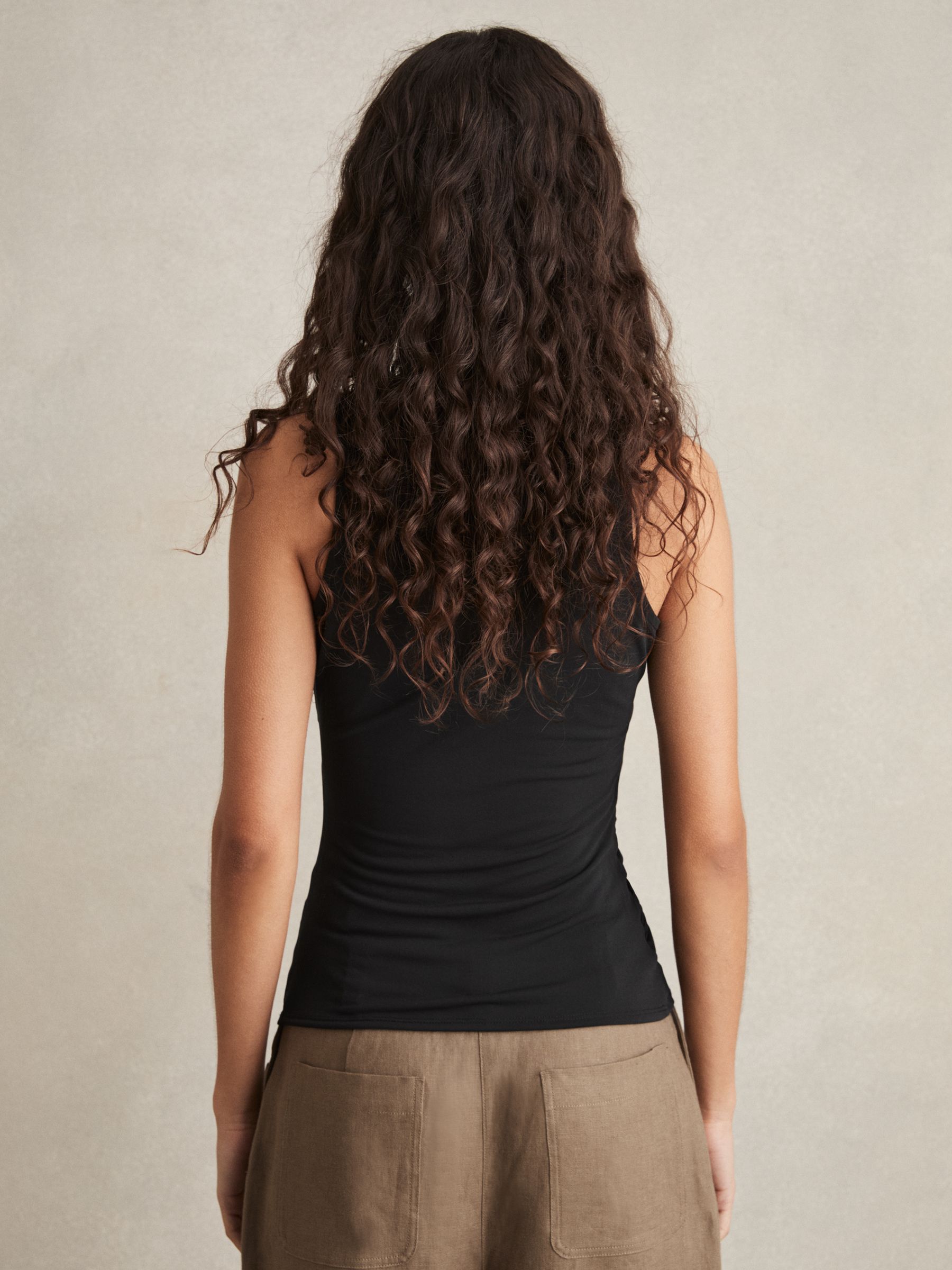 Ruched-Side Jersey Top in Black