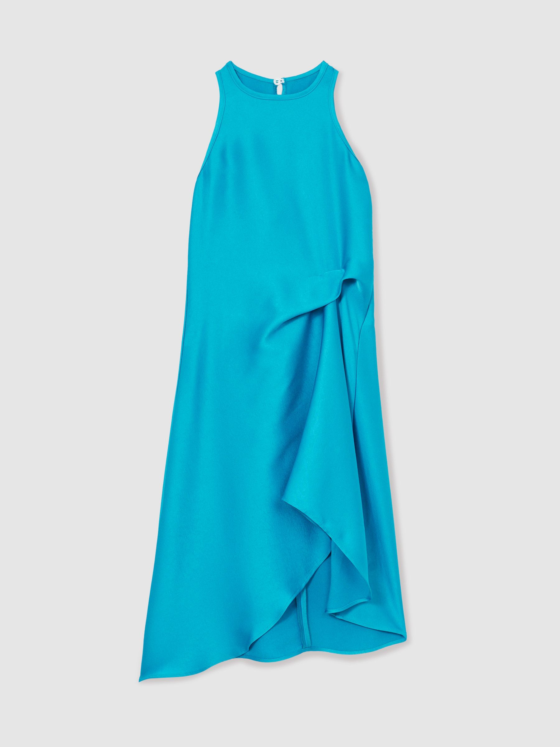 13-14 yrs Satin Drape Tuck Midi Dress in Blue