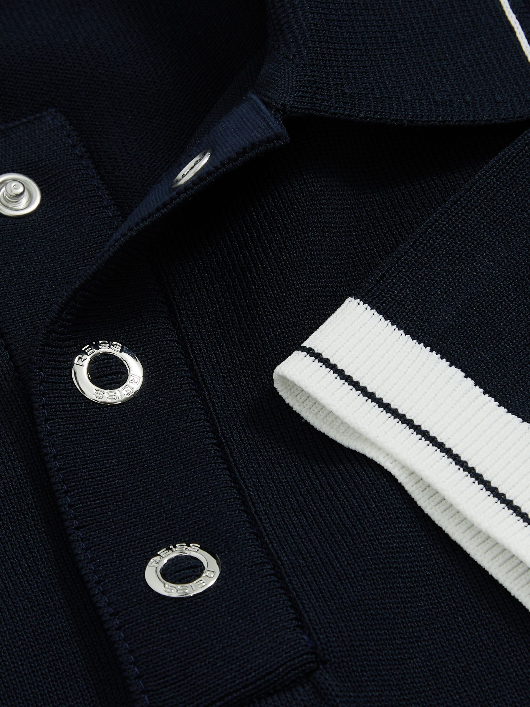 Tipped Knit Polo Shirt in White/Navy
