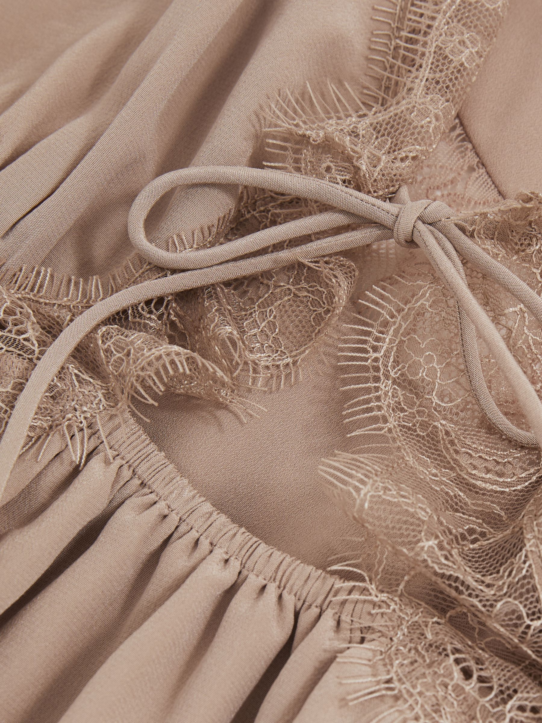 Atelier Silk Lace-Trim Babydoll Dress in Taupe