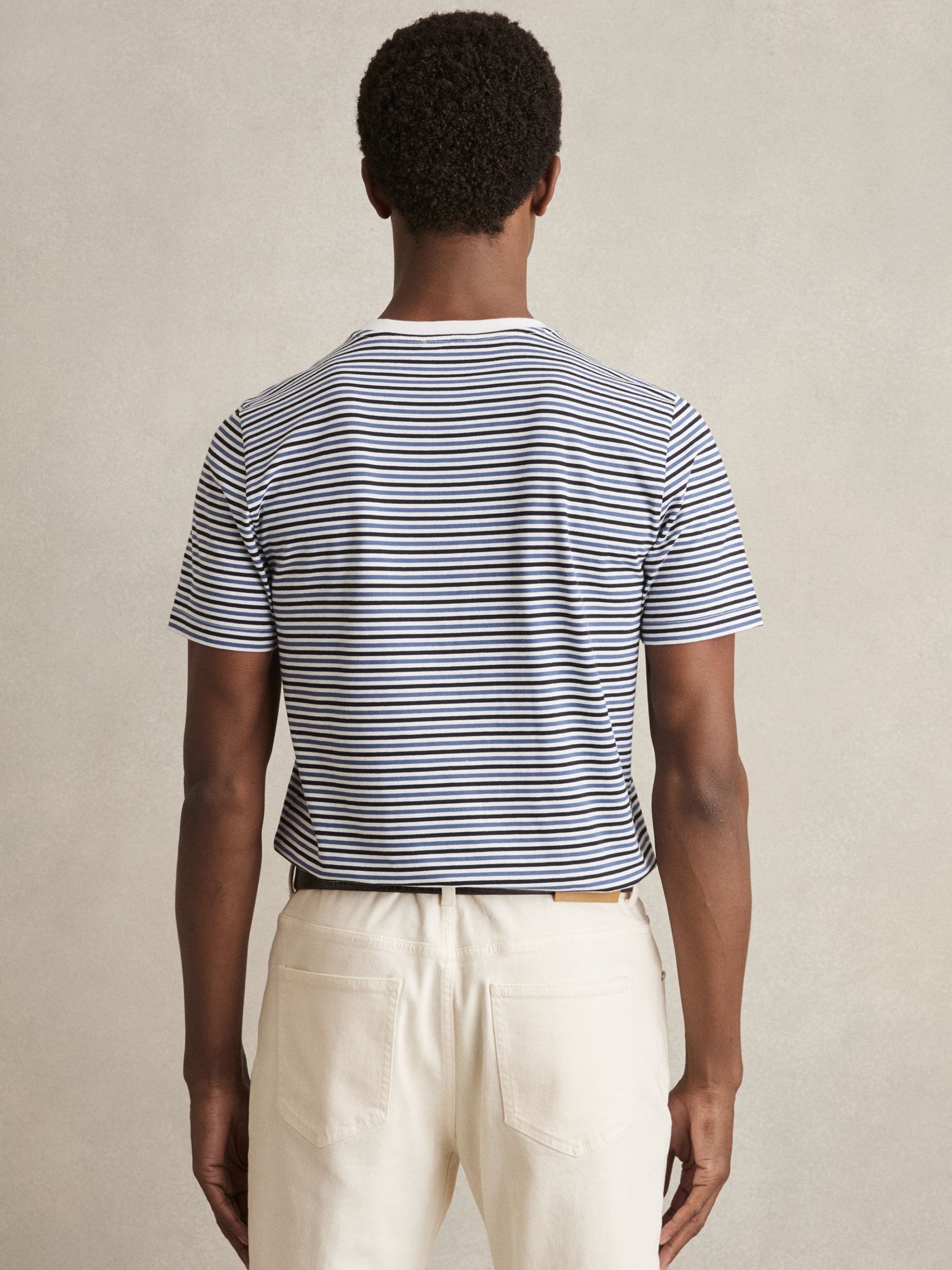 Mercerised-Cotton Stripe T-Shirt in Blue/White