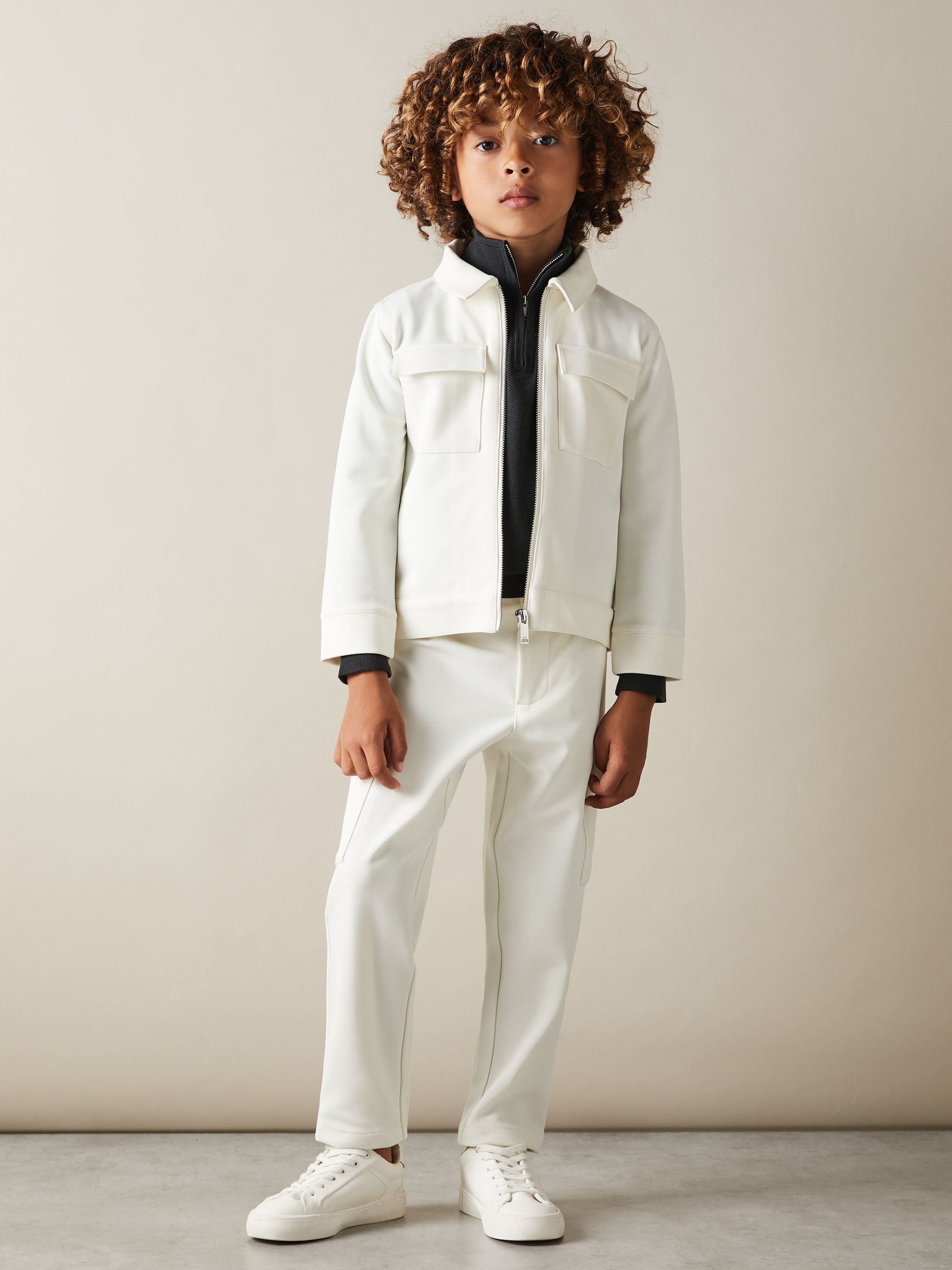 3-9 yrs Twill Zip-Front Jacket in Off White