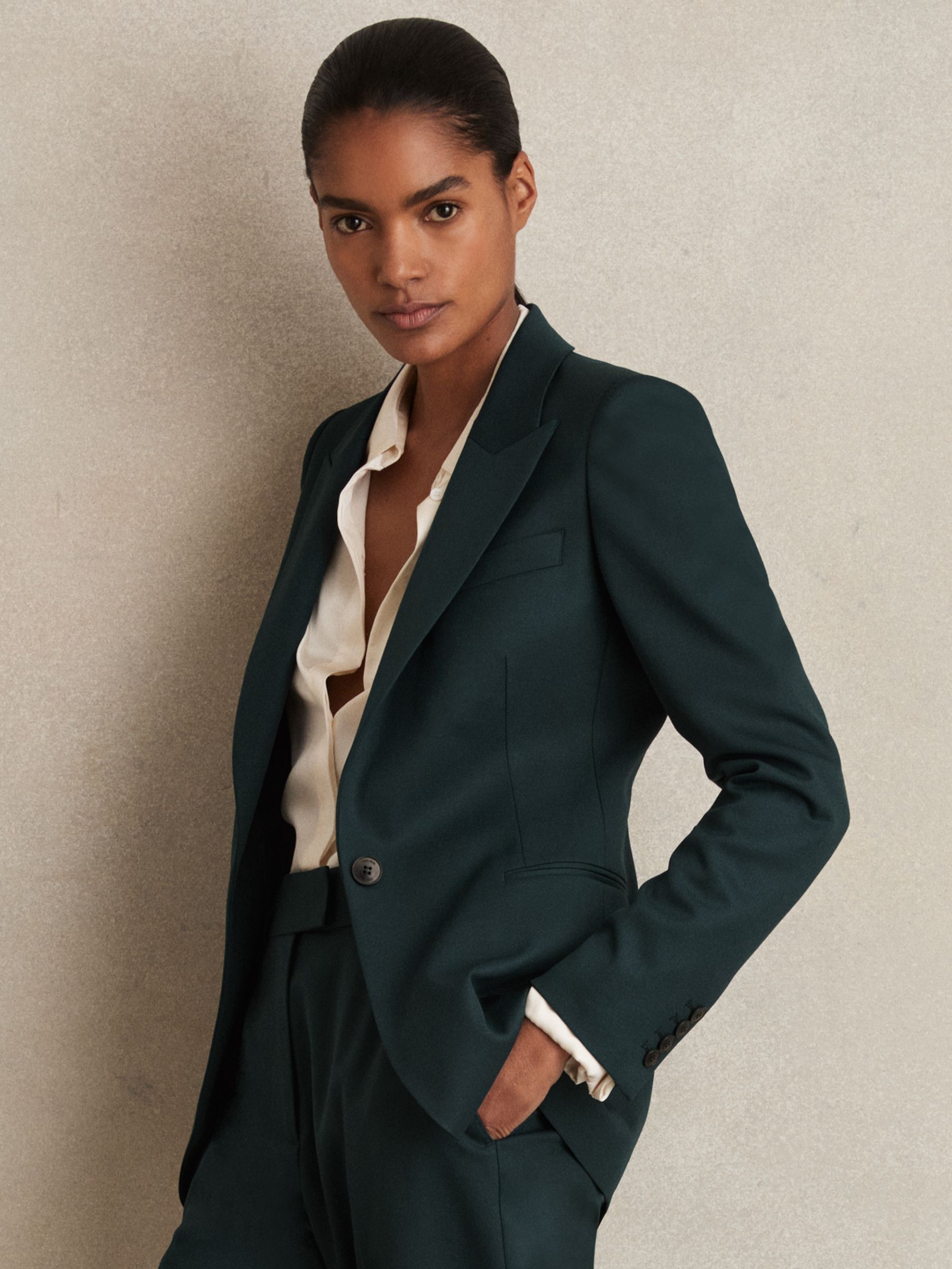 Wool-Blend Single-Breasted Suit Blazer in Green