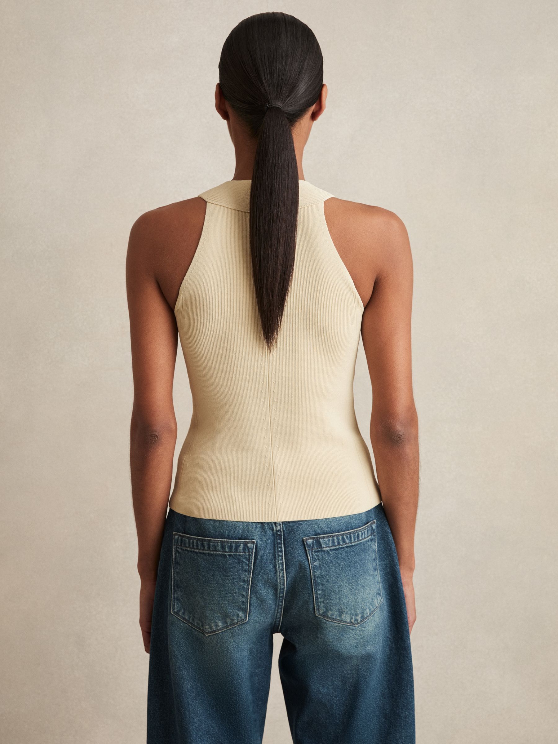 Rib Knit High Neck Vest in Ivory
