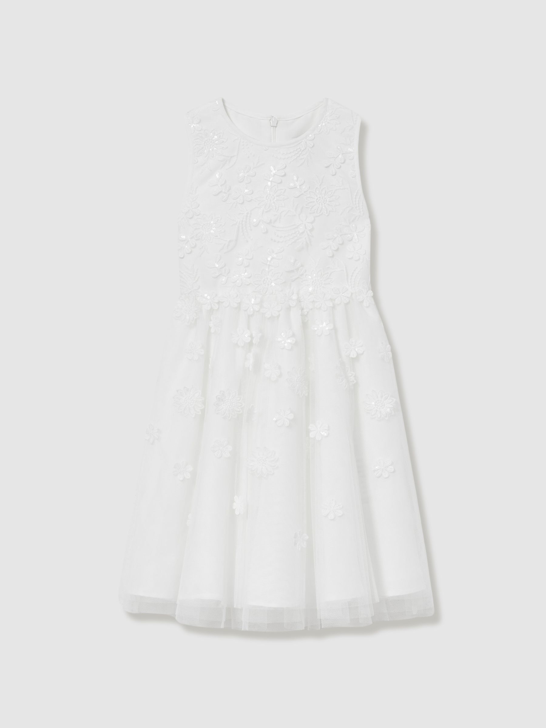 4-9 yrs Tulle Floral-Embroidered Bridesmaid Dress in Ivory