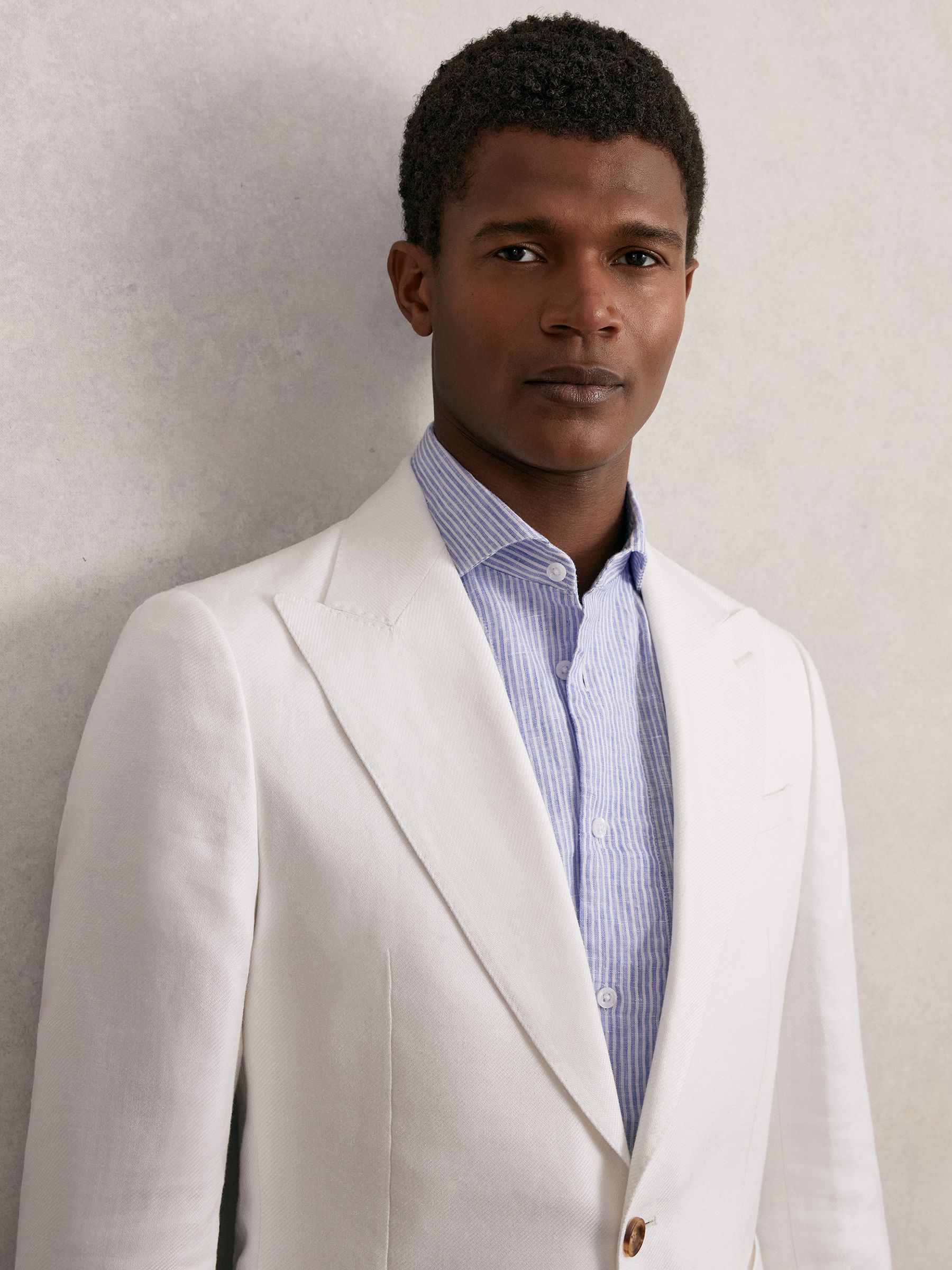 Slim Fit Lyocell Linen Single Breasted Suit Blazer in White