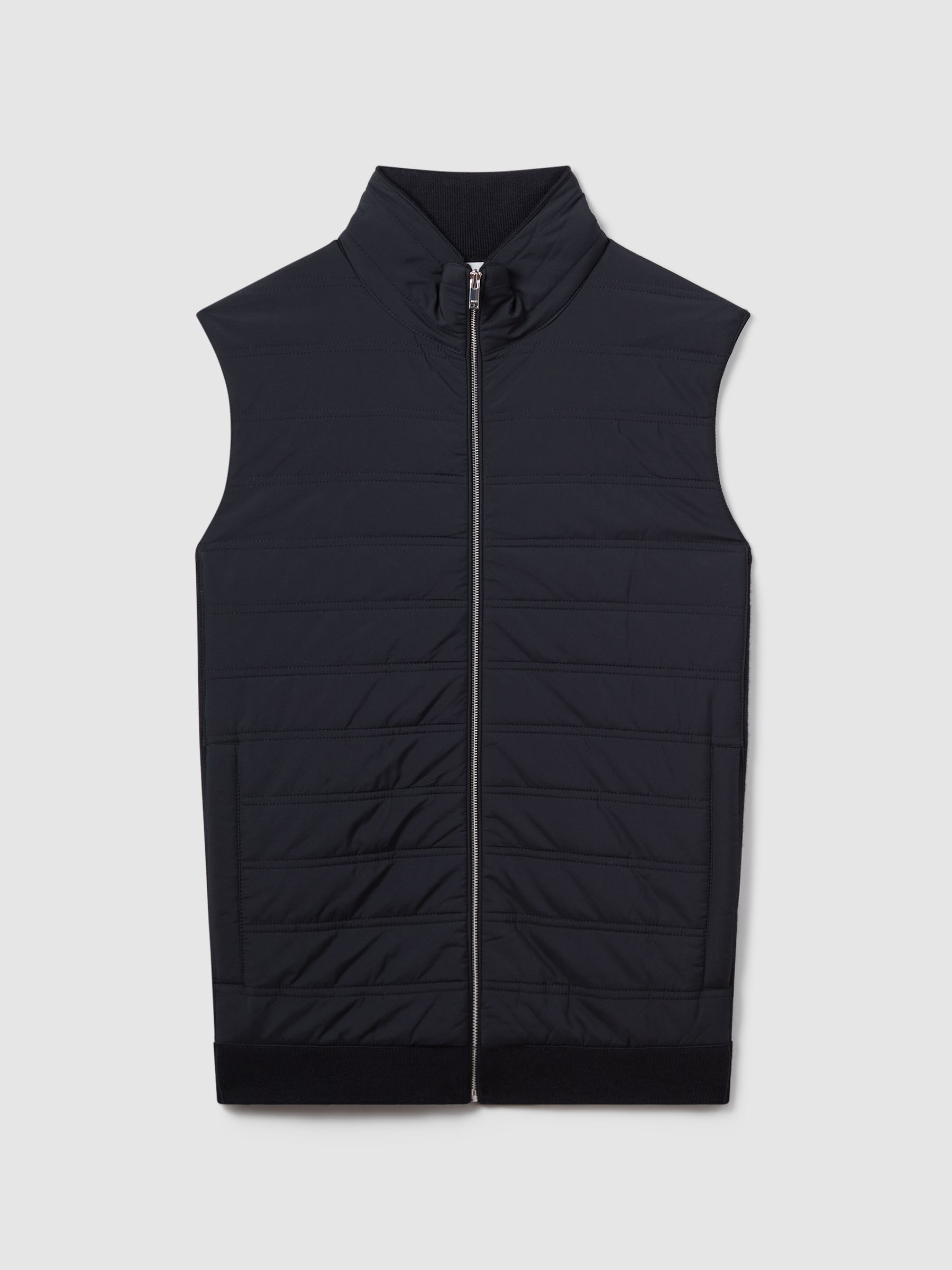 Hybrid Quilt and Knit Zip-Through Gilet in Navy