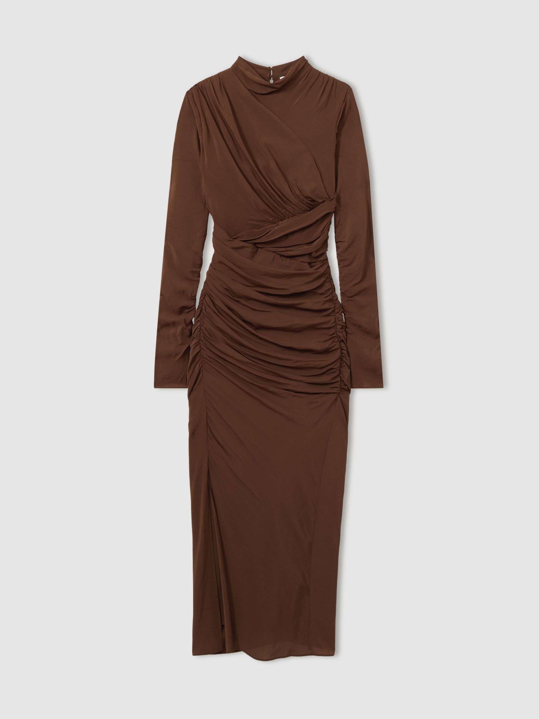 Kelly Chocolate Jersey Ruched Midi Dress