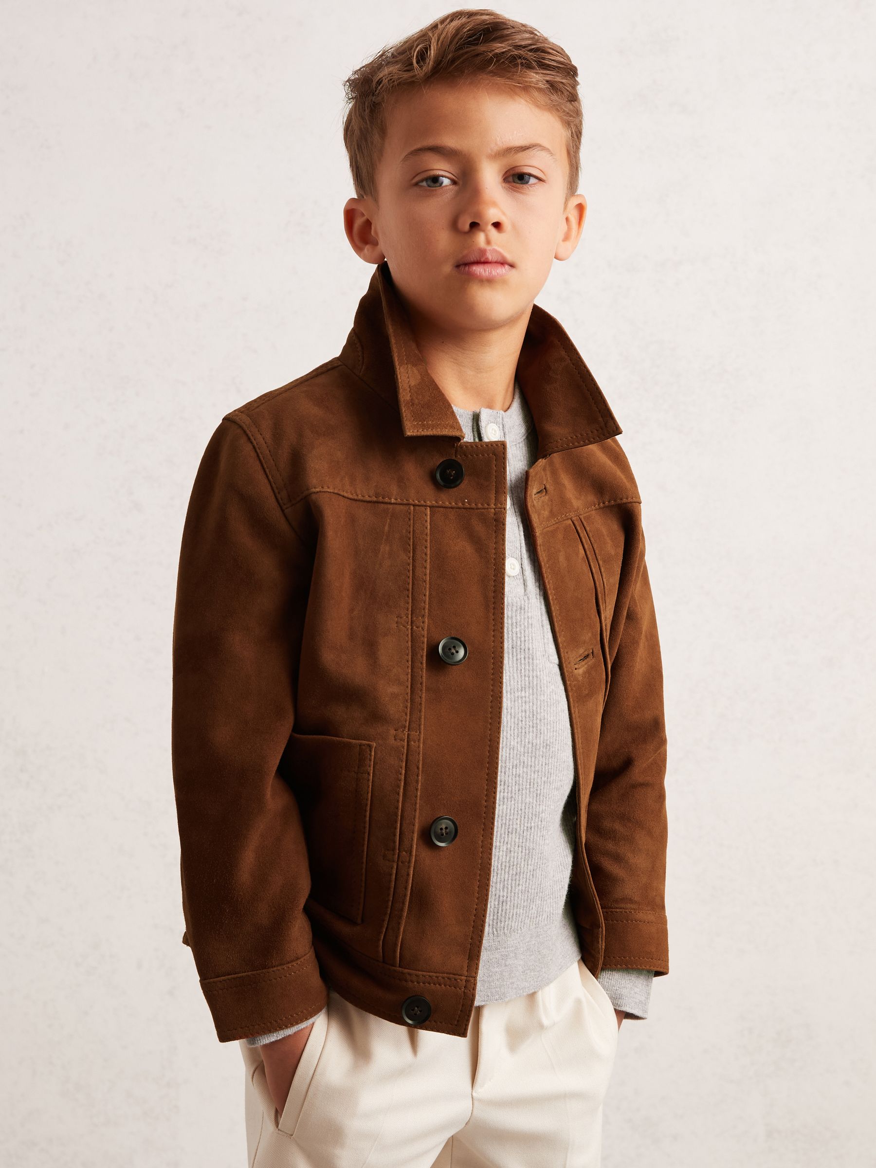 3-9 yrs Suede Worker Jacket in Tobacco Brown