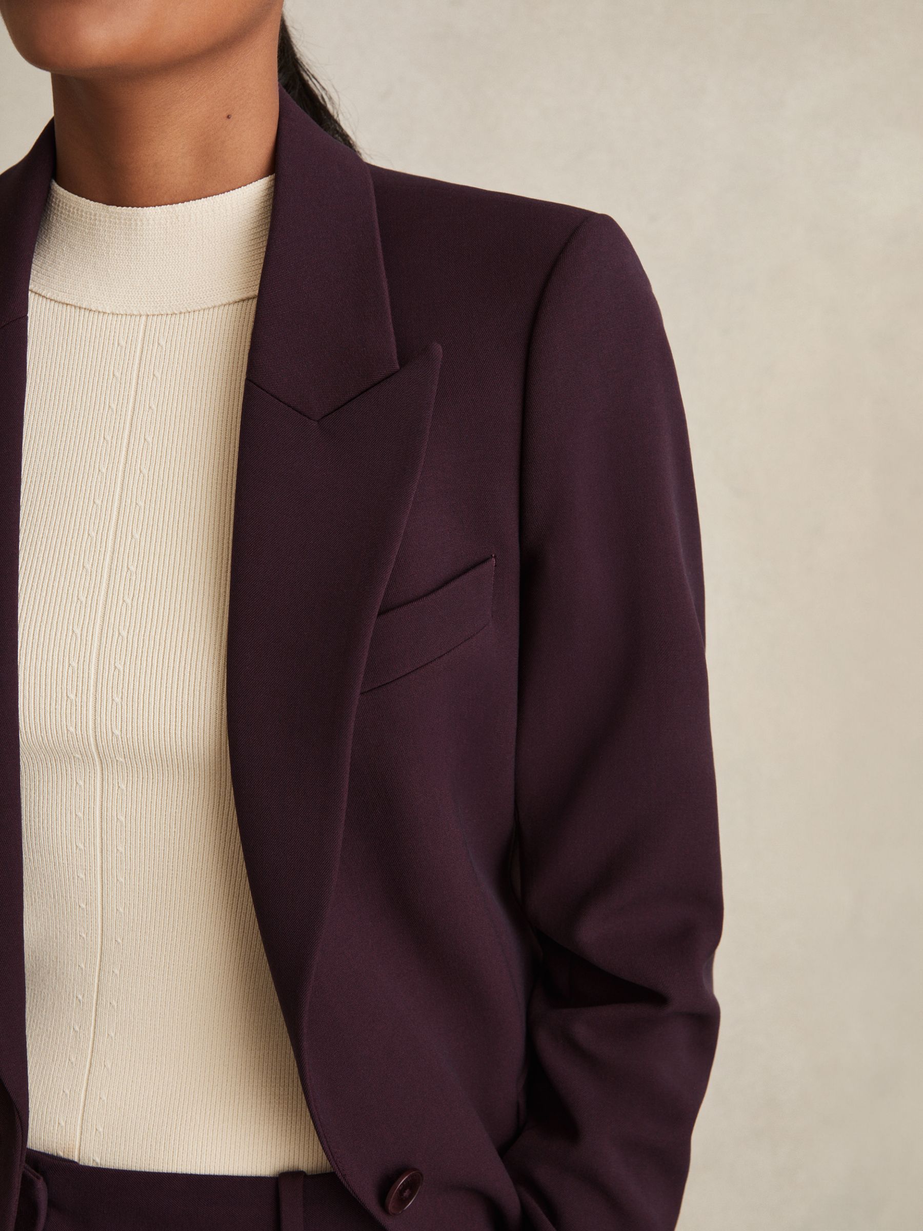 Petite Tailored Single Breasted Suit Blazer in Berry
