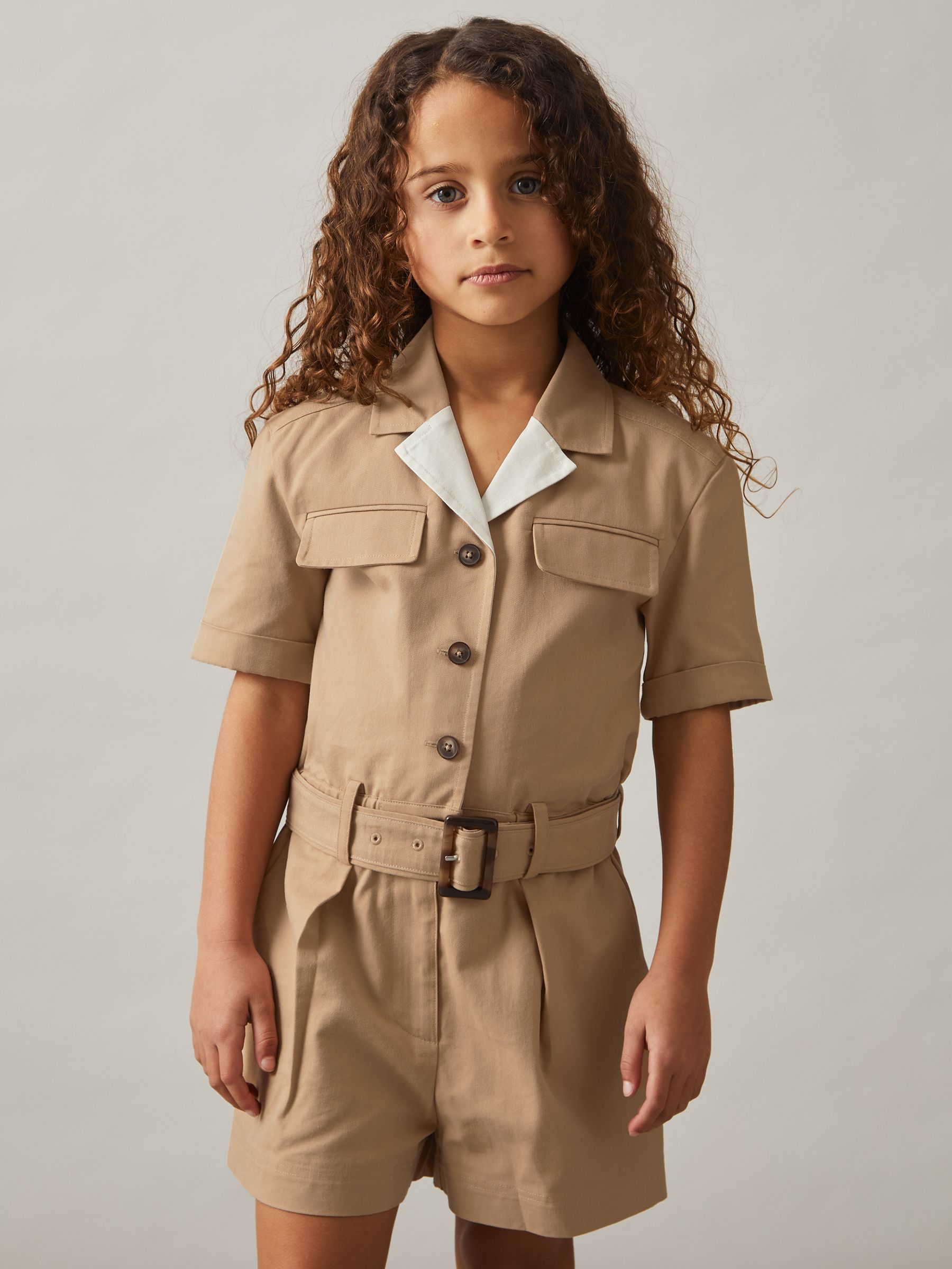 3-9 yrs Cotton-Lyocell Utility Playsuit in Camel