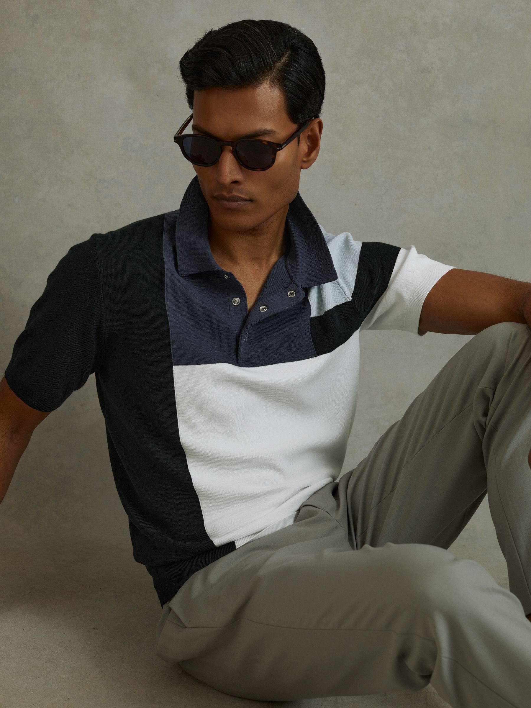 Colourblock Polo Shirt in Blue Multi