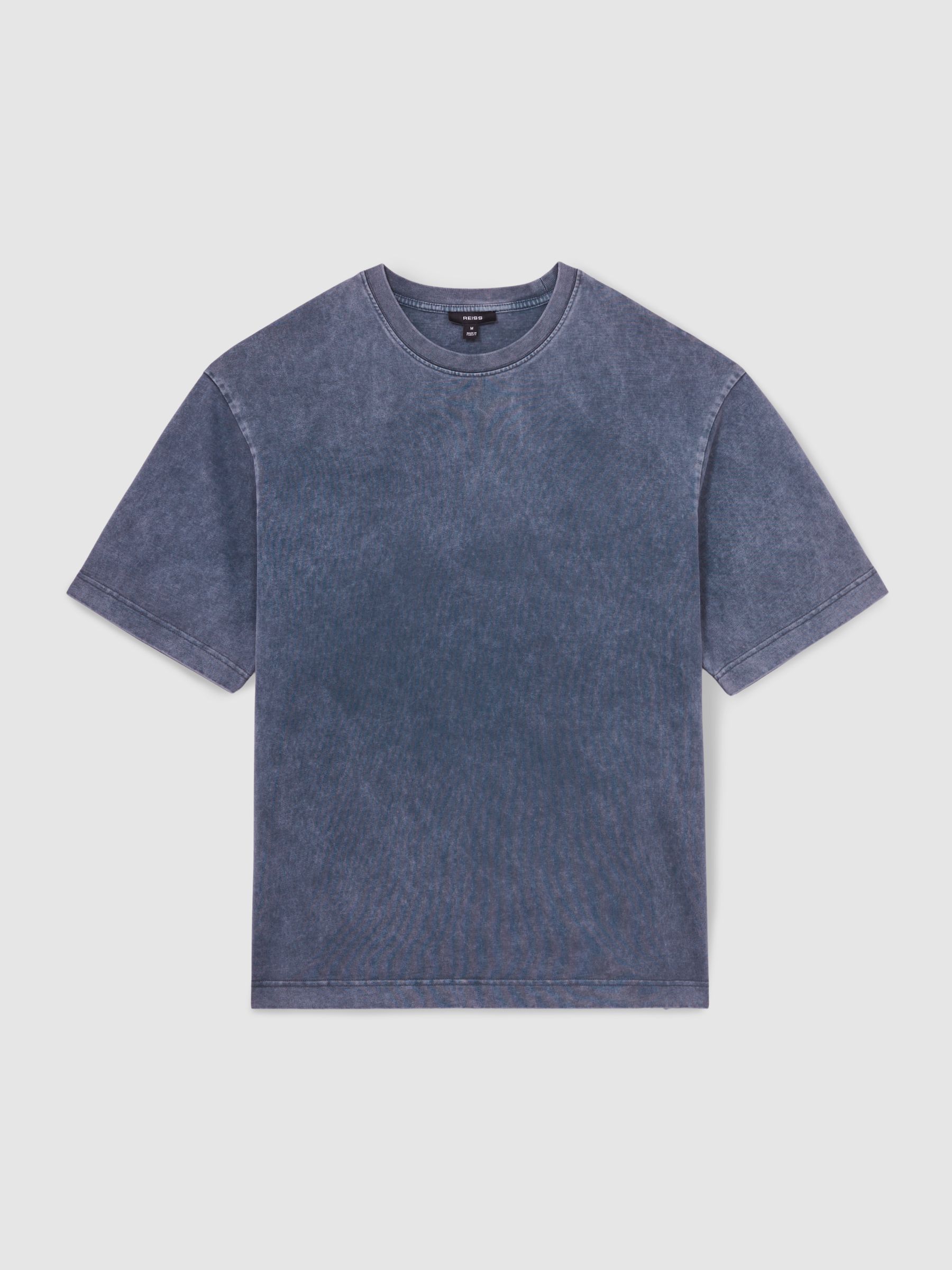 Cotton Garment-Dyed Oversize T-Shirt in Indigo Blue