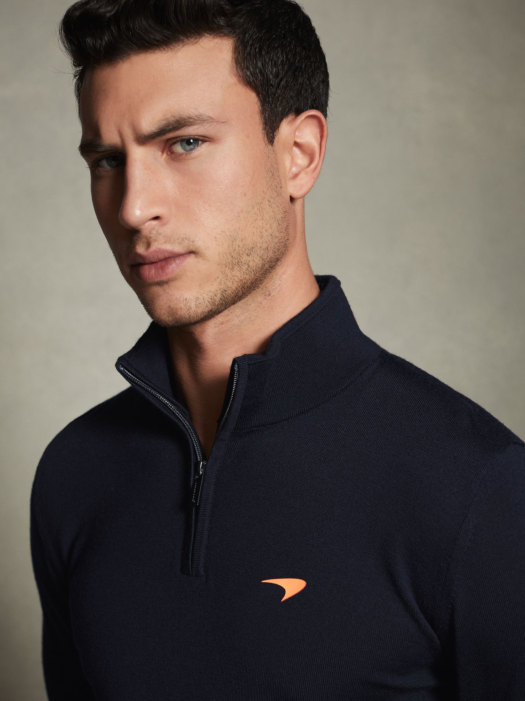 McLaren F1 Merino Half-Zip Funnel Neck Jumper in Navy