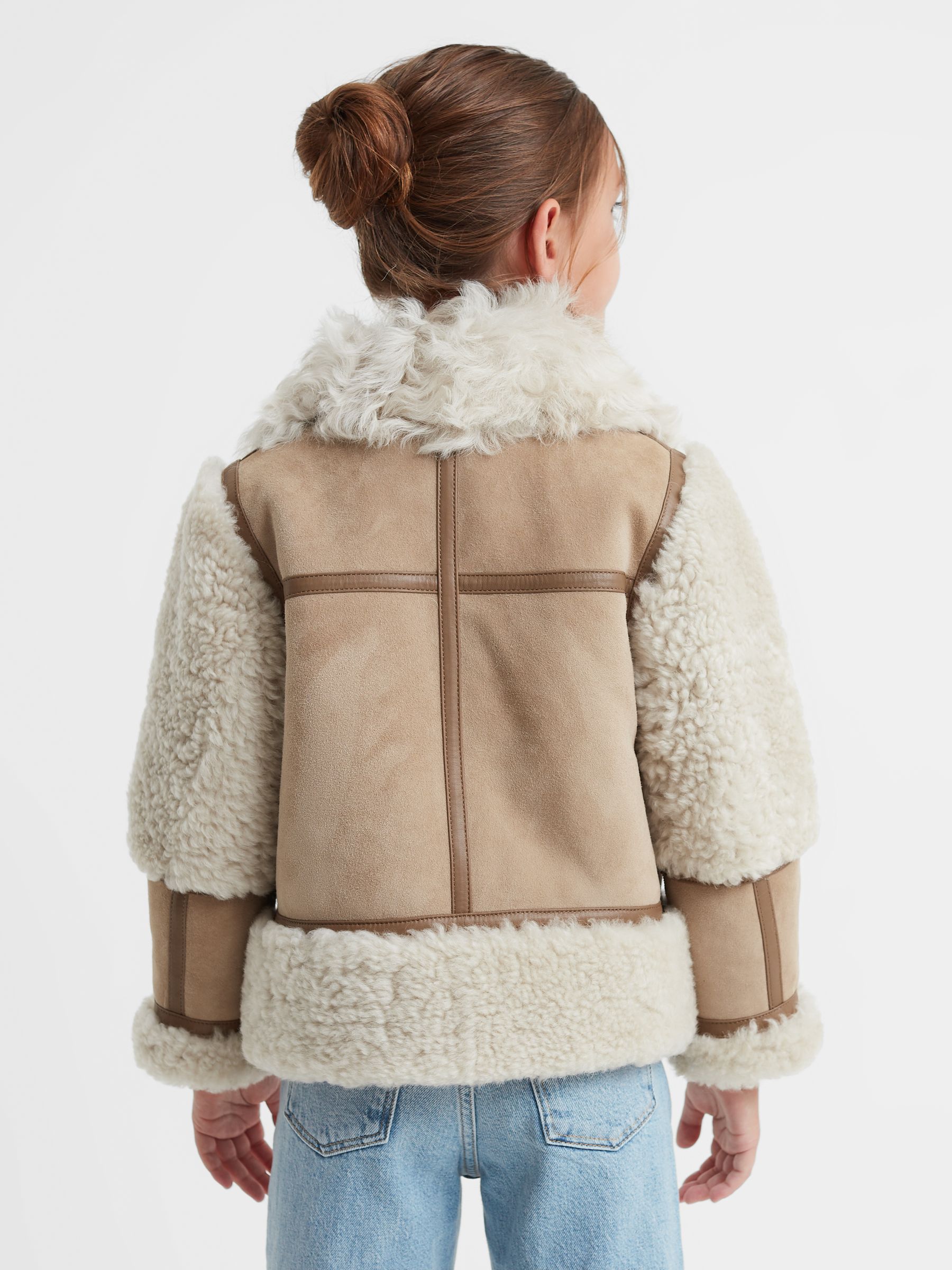 4-9 yrs Suede Sheepskin Zip-Through Jacket in Neutral