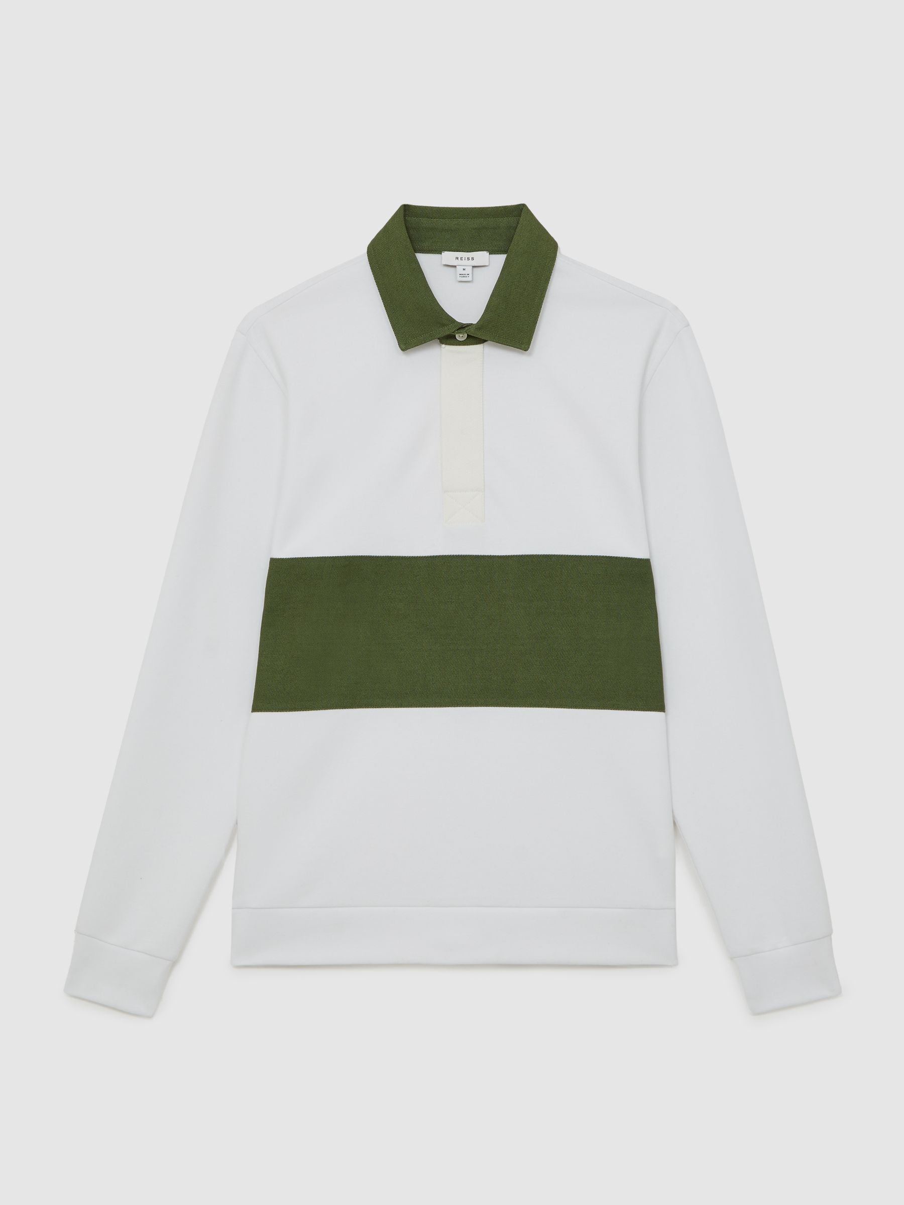 Cotton Colourblock Rugby Shirt in White/Green