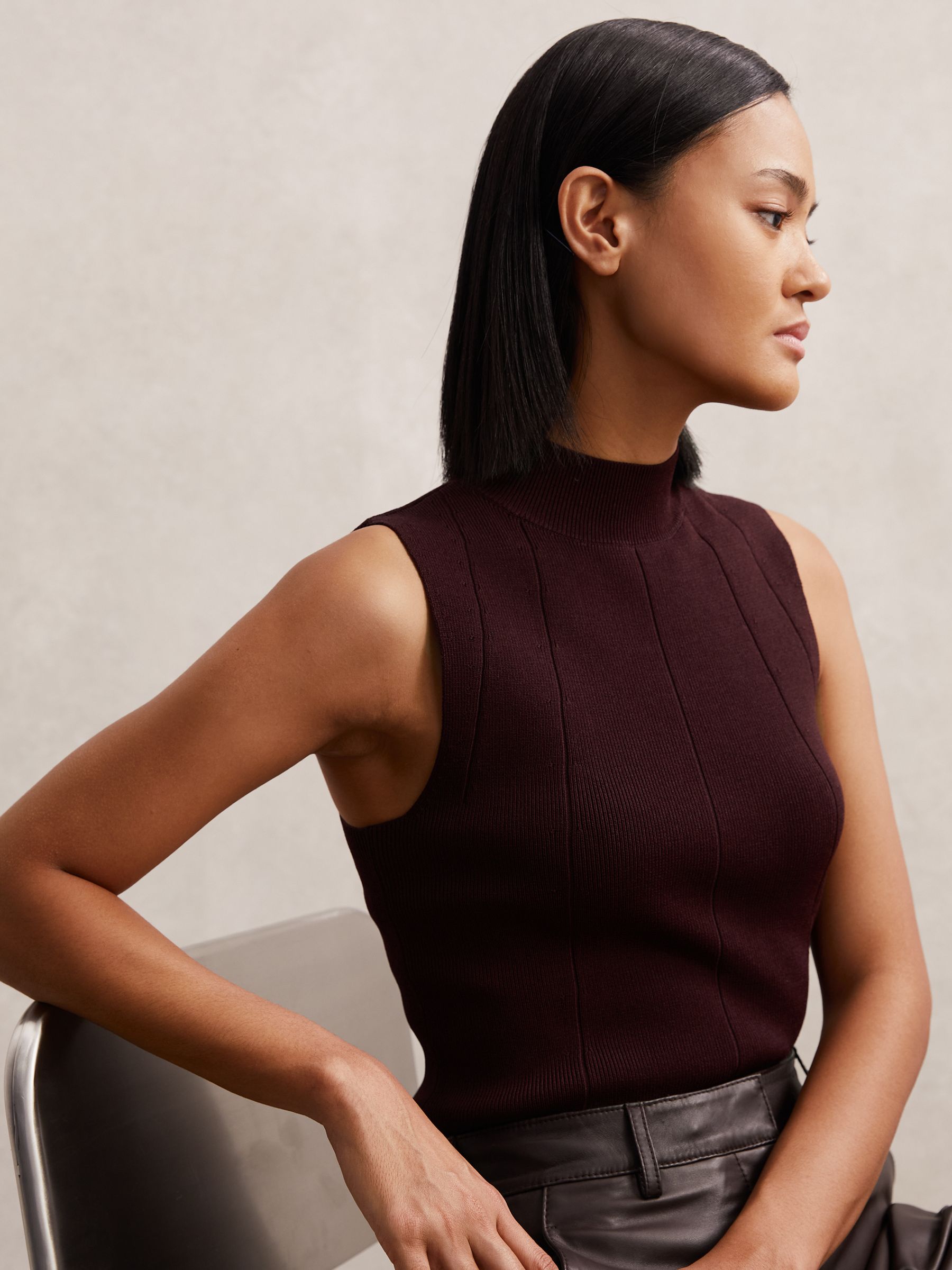 High Neck Sleeveless Top in Burgundy