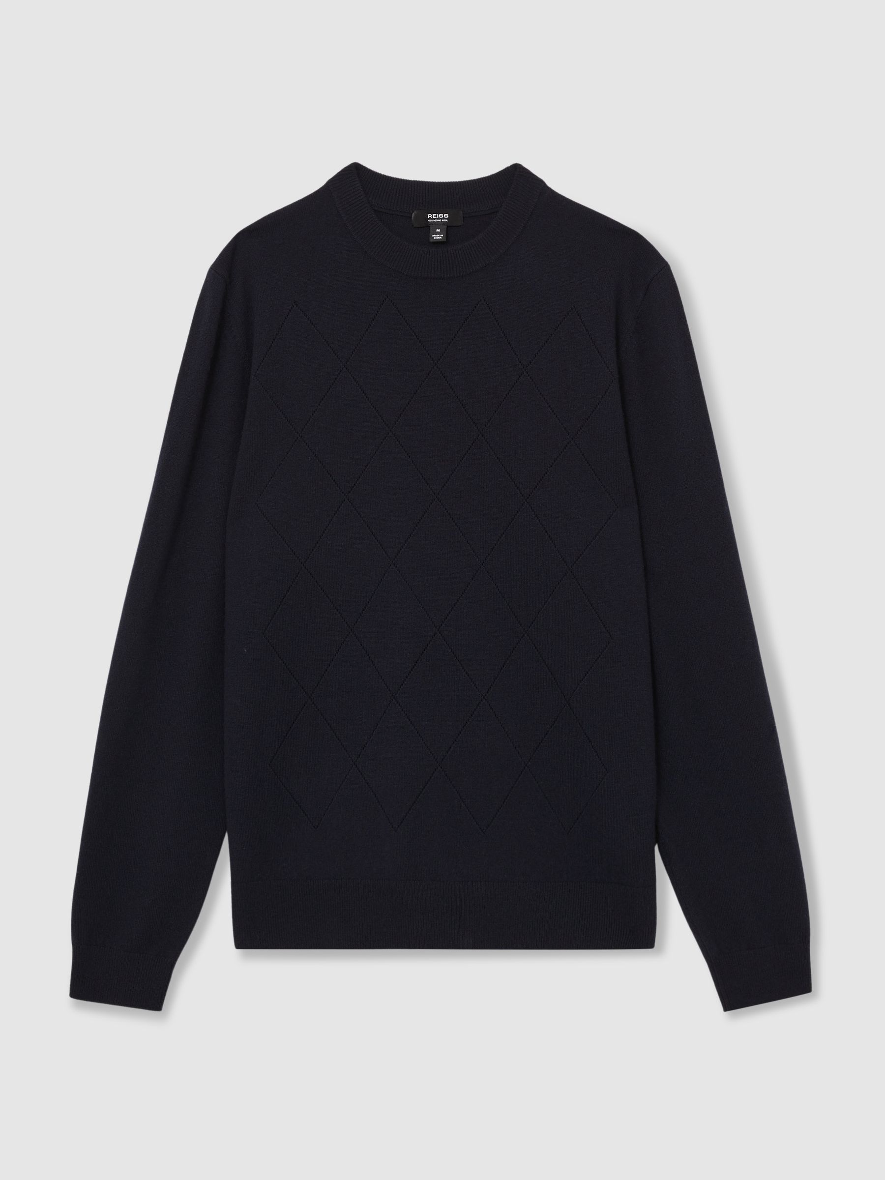 Wool Argyle Crew-Neck Jumper in Navy