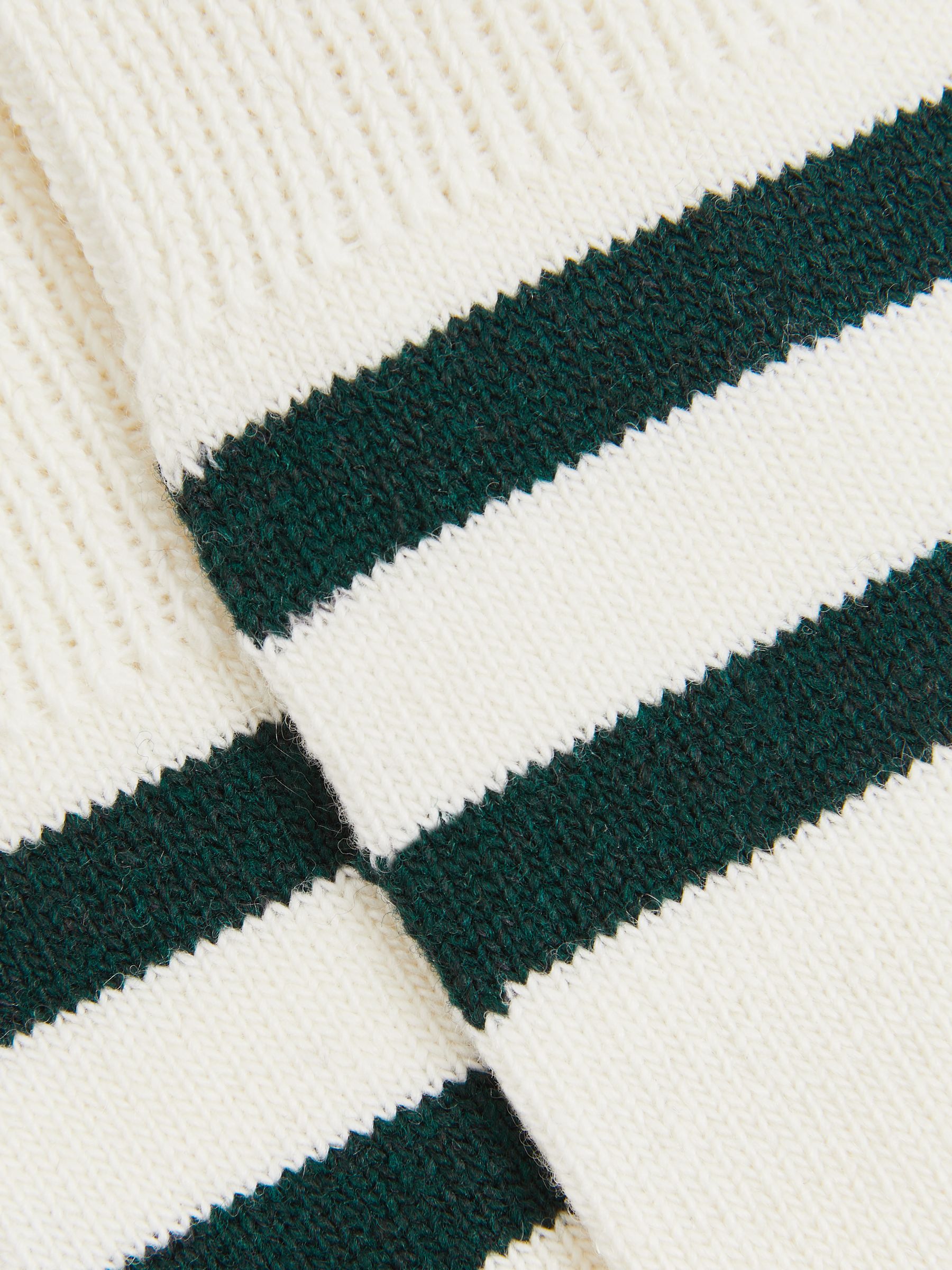 Striped Socks With Wool And Cashmere in Ecru/Forest Green