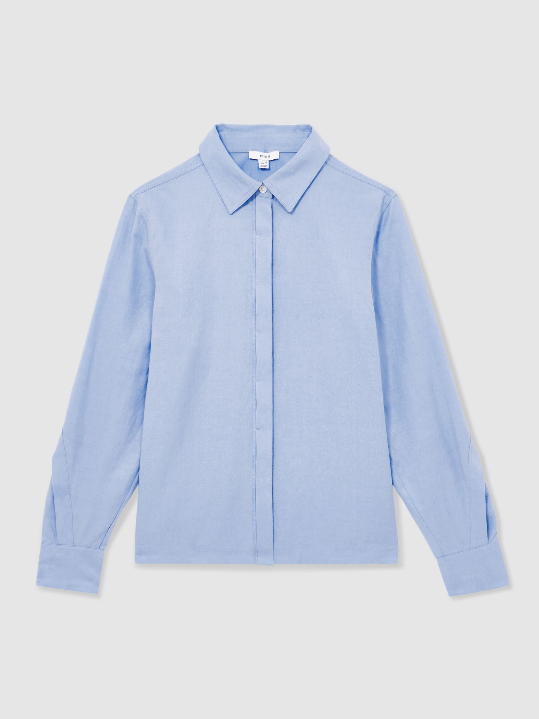 Lyocell-Blend Press-Stud Back Shirt in Blue